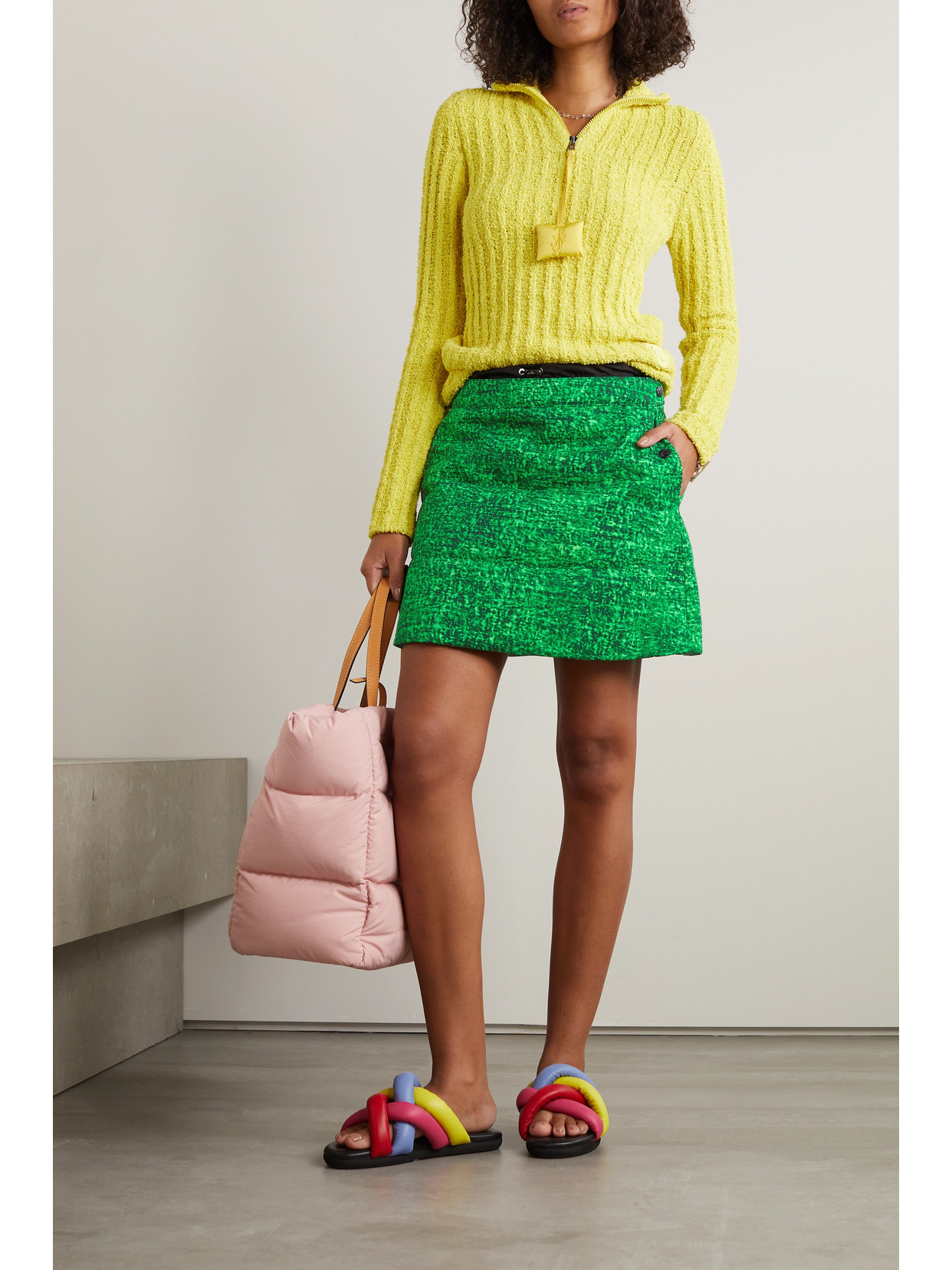 Moncler Genius High Waist A-line Skirt Textured Fabric In Green