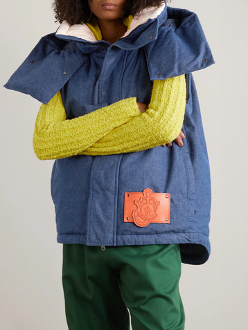 MONCLER GENIUS + JW Anderson Dalby hooded faux leather-trimmed denim down vest