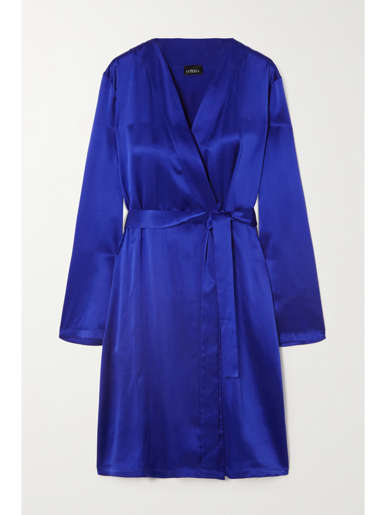 La Perla Belted Knee-length Silk Robe In Blue