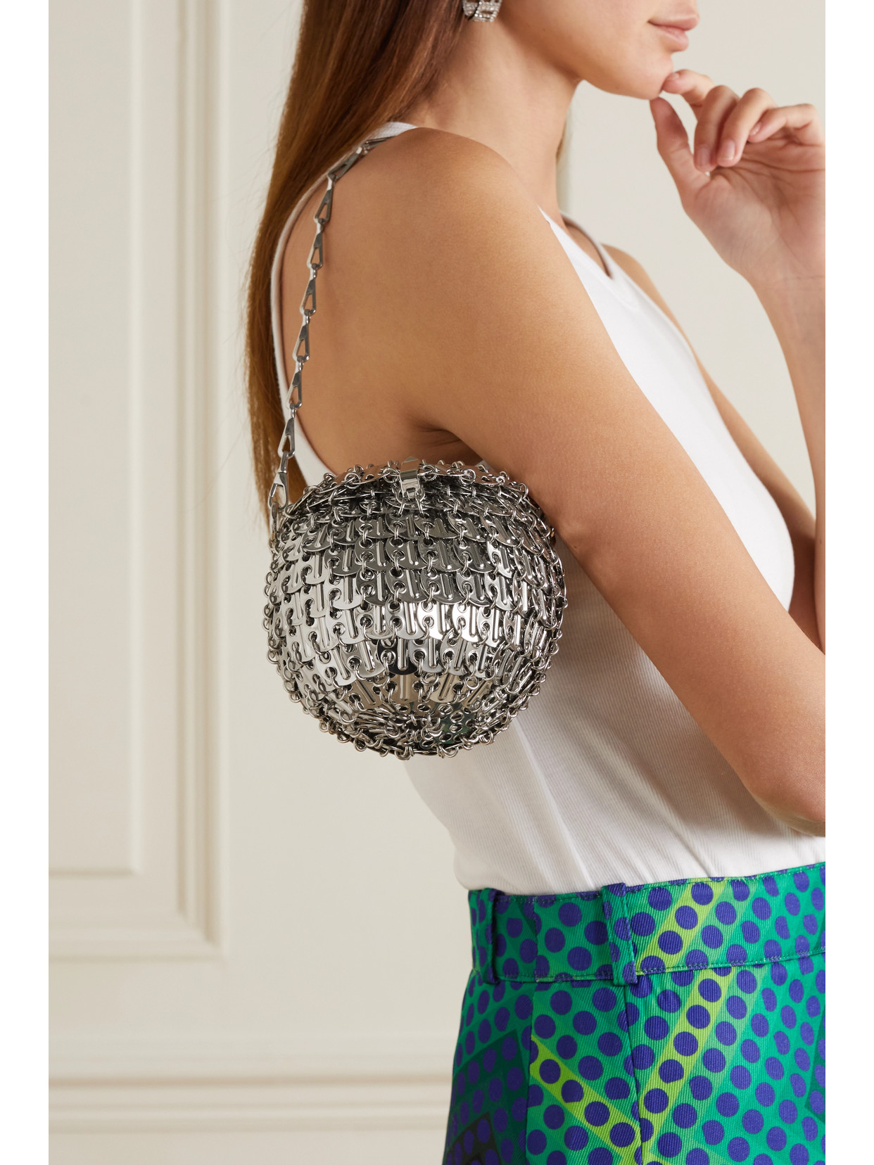 Rabanne 1969 Ball Chainmail Shoulder Bag In Silver