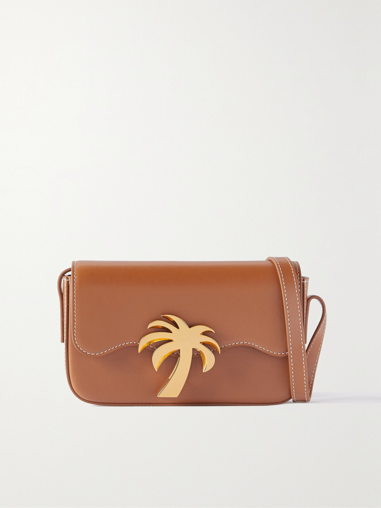 Palm Angels Palm Beach Leather Shoulder Bag In Brown