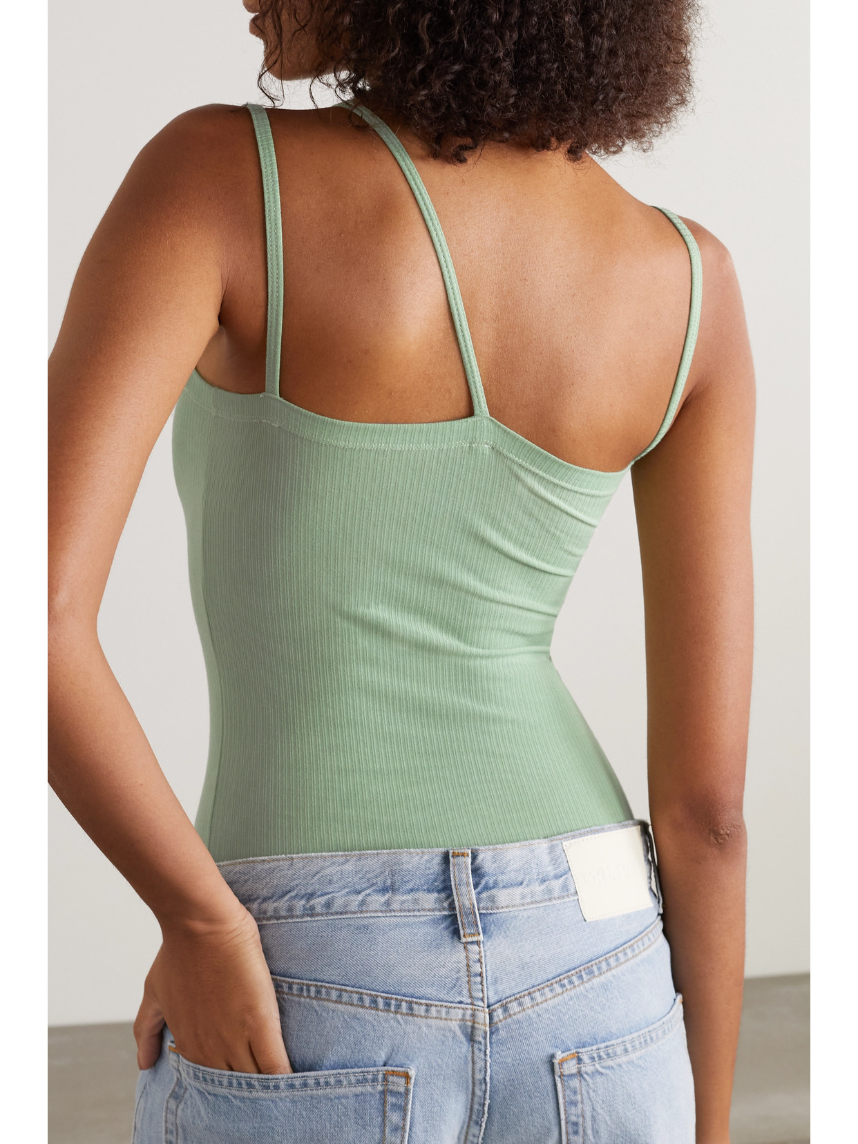 Baserange - Nida Asymmetric Ribbed Stretch-organic Cotton Tank - Green