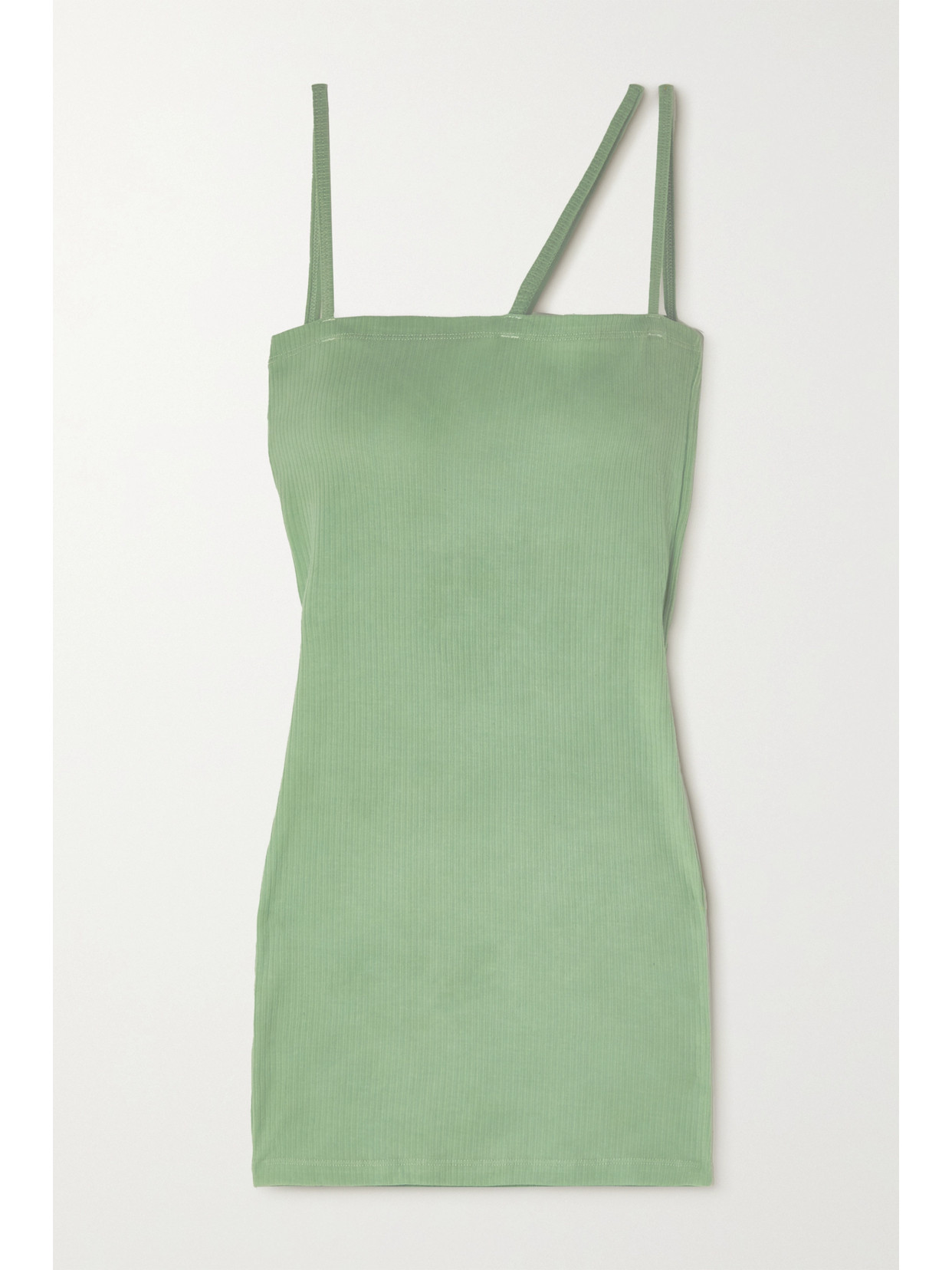 Baserange - Nida Asymmetric Ribbed Stretch-organic Cotton Tank - Green image