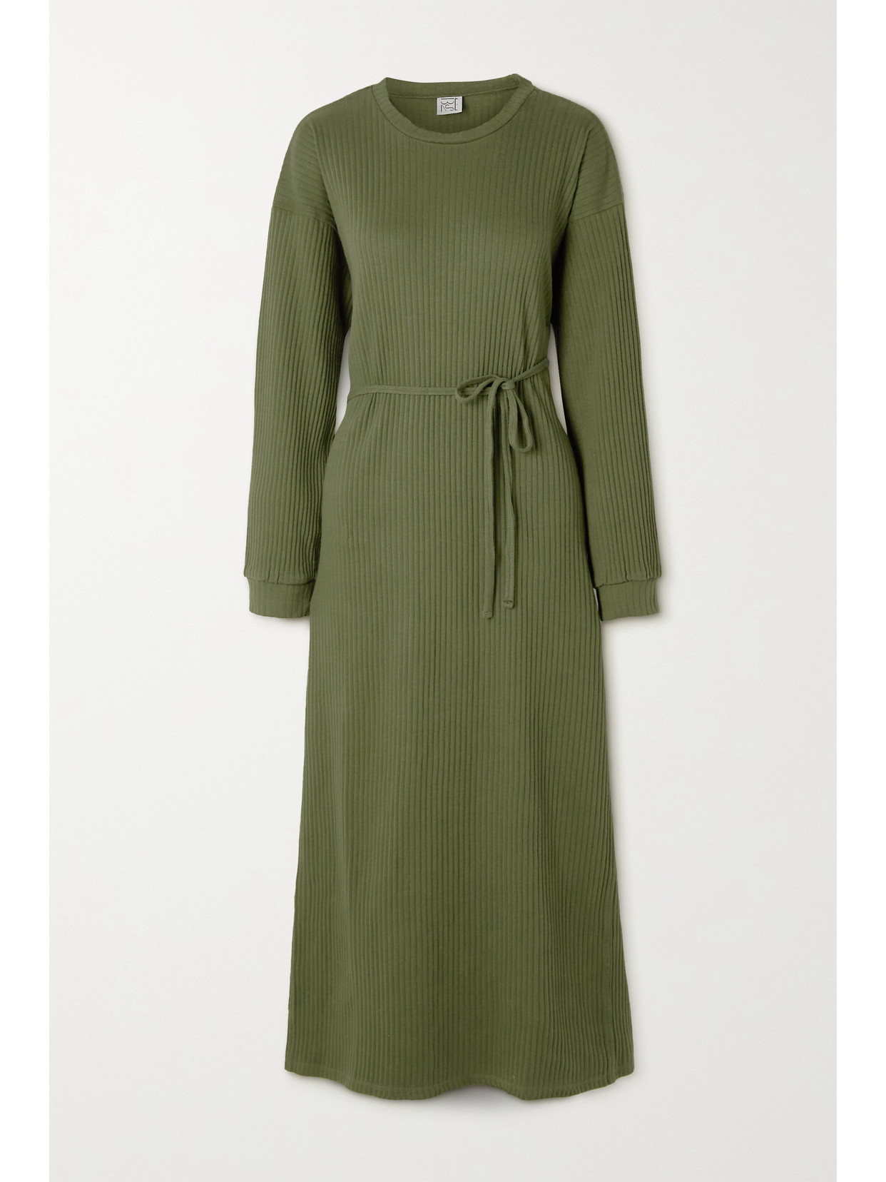 Baserange - Shaw Ribbed Recycled And Organic Cotton Midi Wrap Dress - Green image