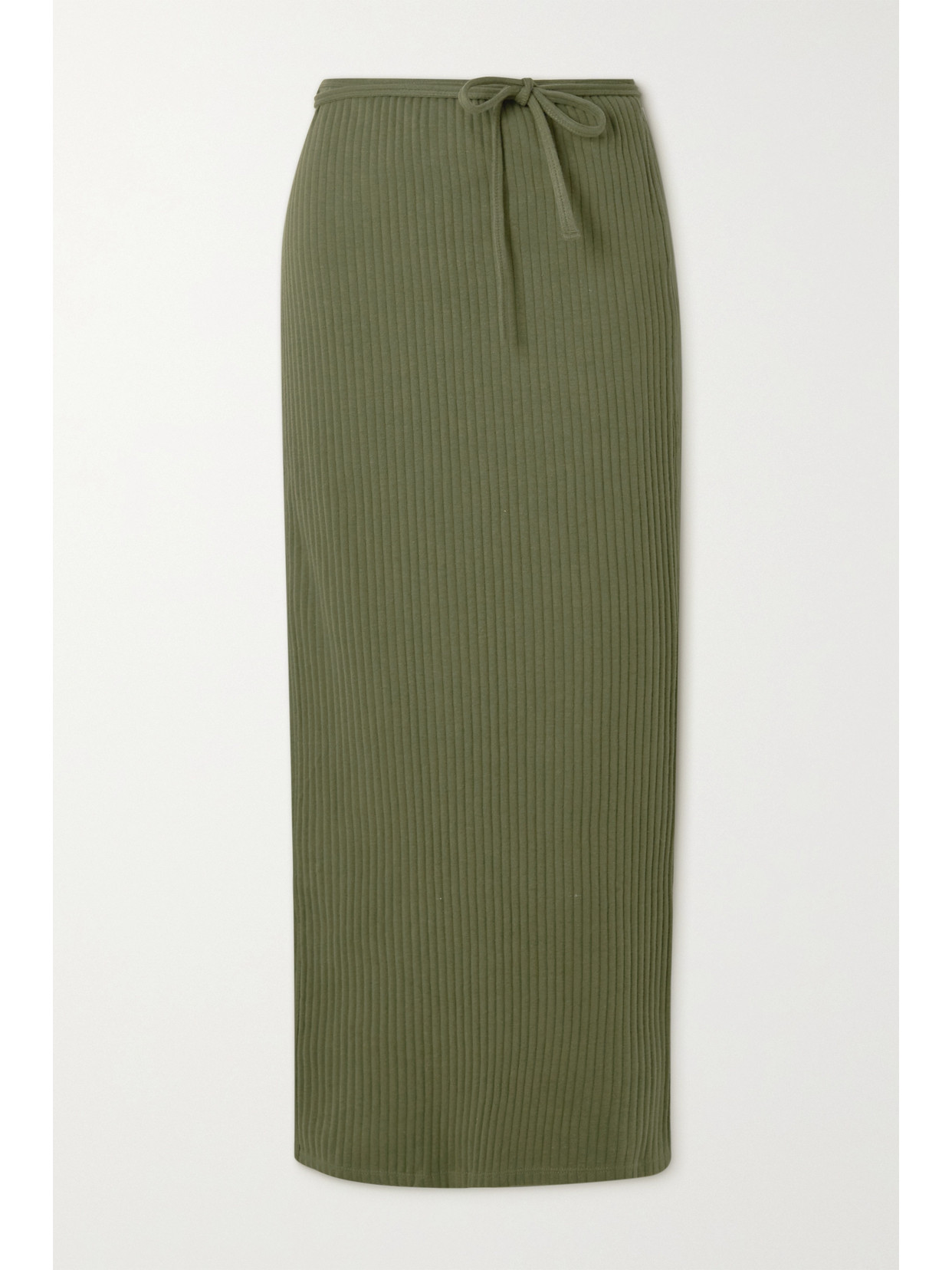 Baserange - Brig Ribbed Organic And Recycled Cotton Wrap Maxi Skirt - Green