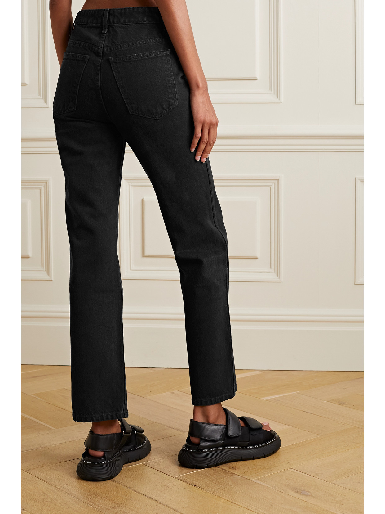 Shop Khaite Abigail Cropped High-rise Straight-leg Jeans In Black