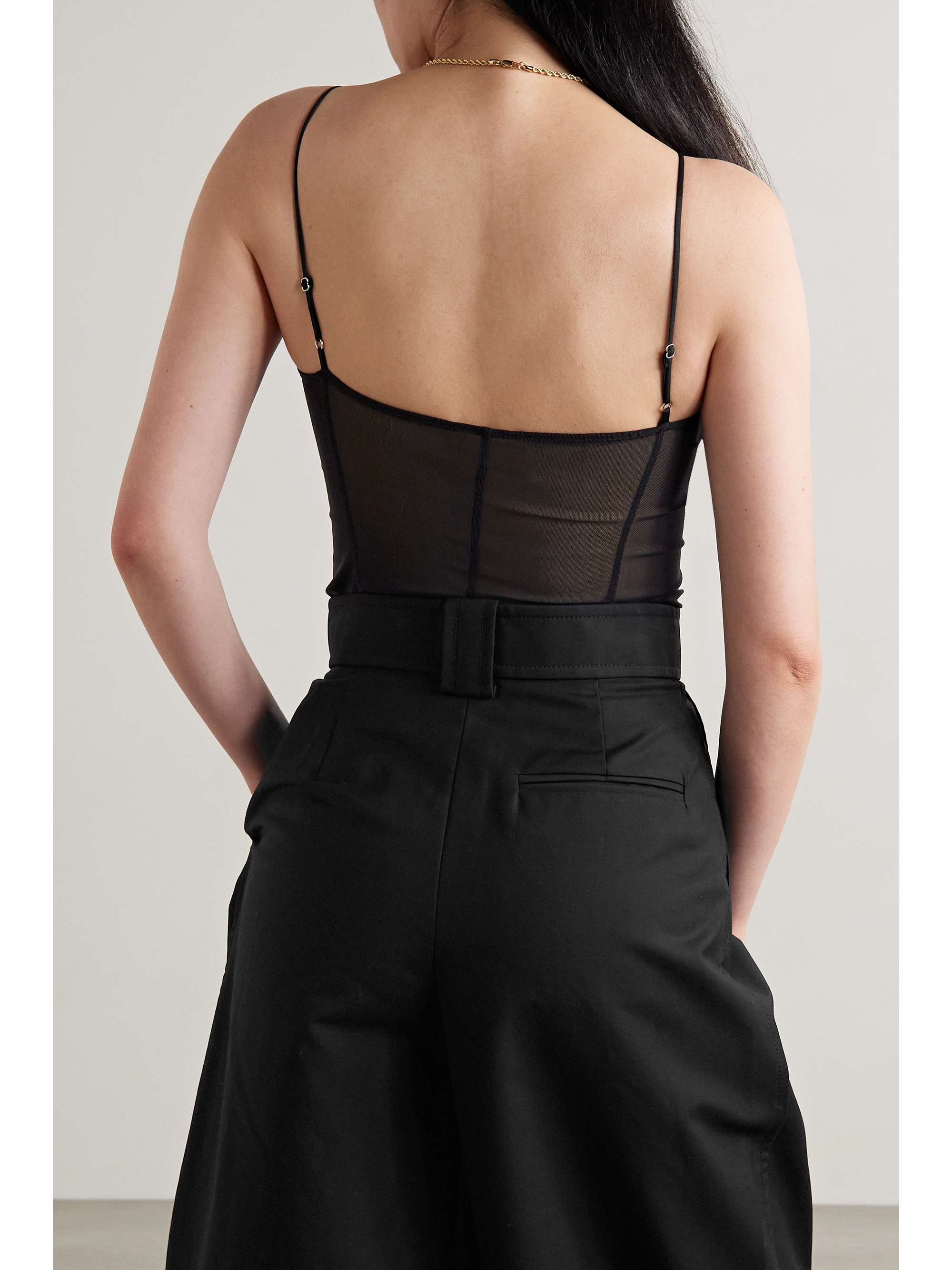 KHAITE Mabella ruffled silk-trimmed stretch-mesh tank