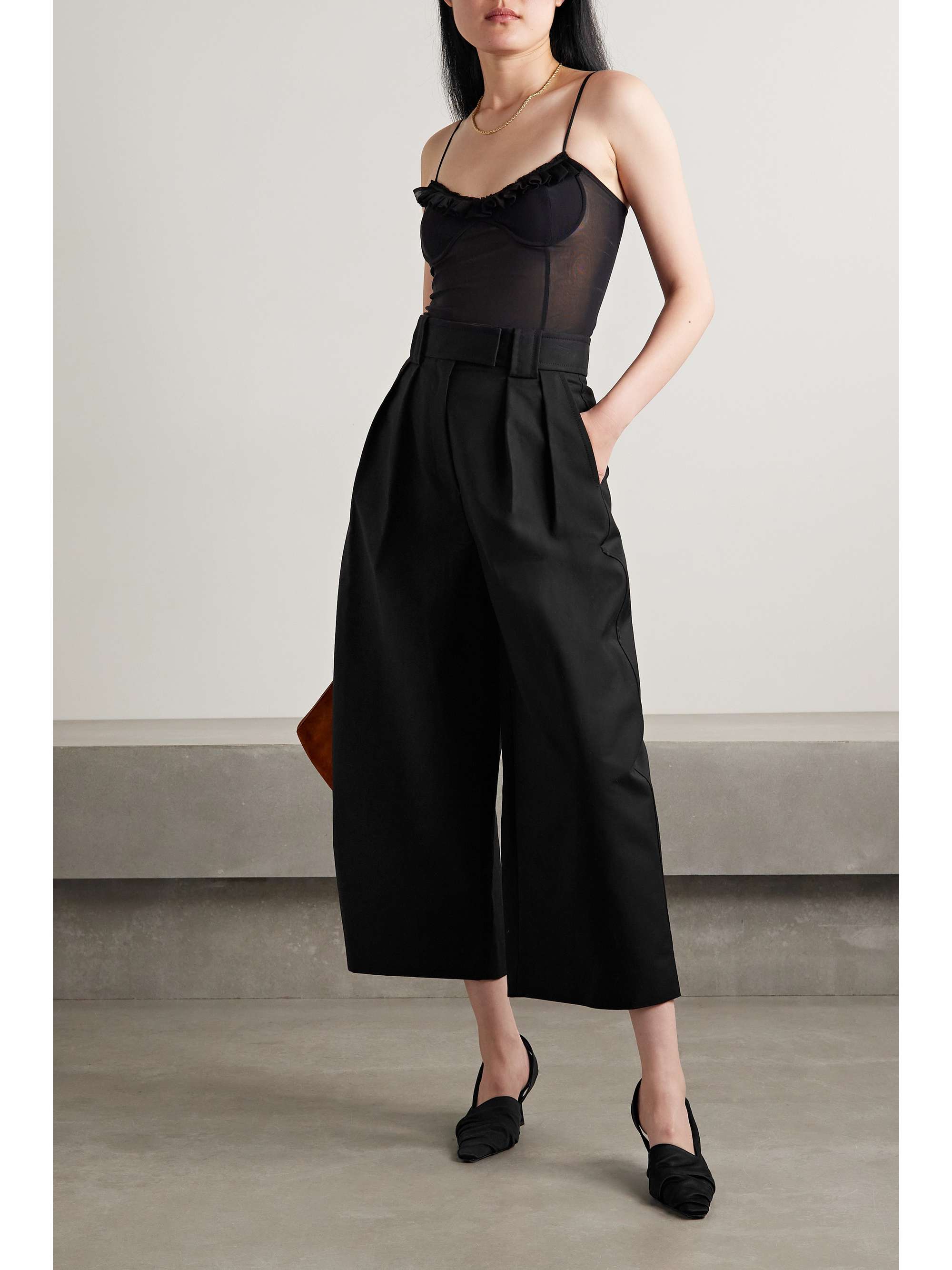 KHAITE Mabella ruffled silk-trimmed stretch-mesh tank