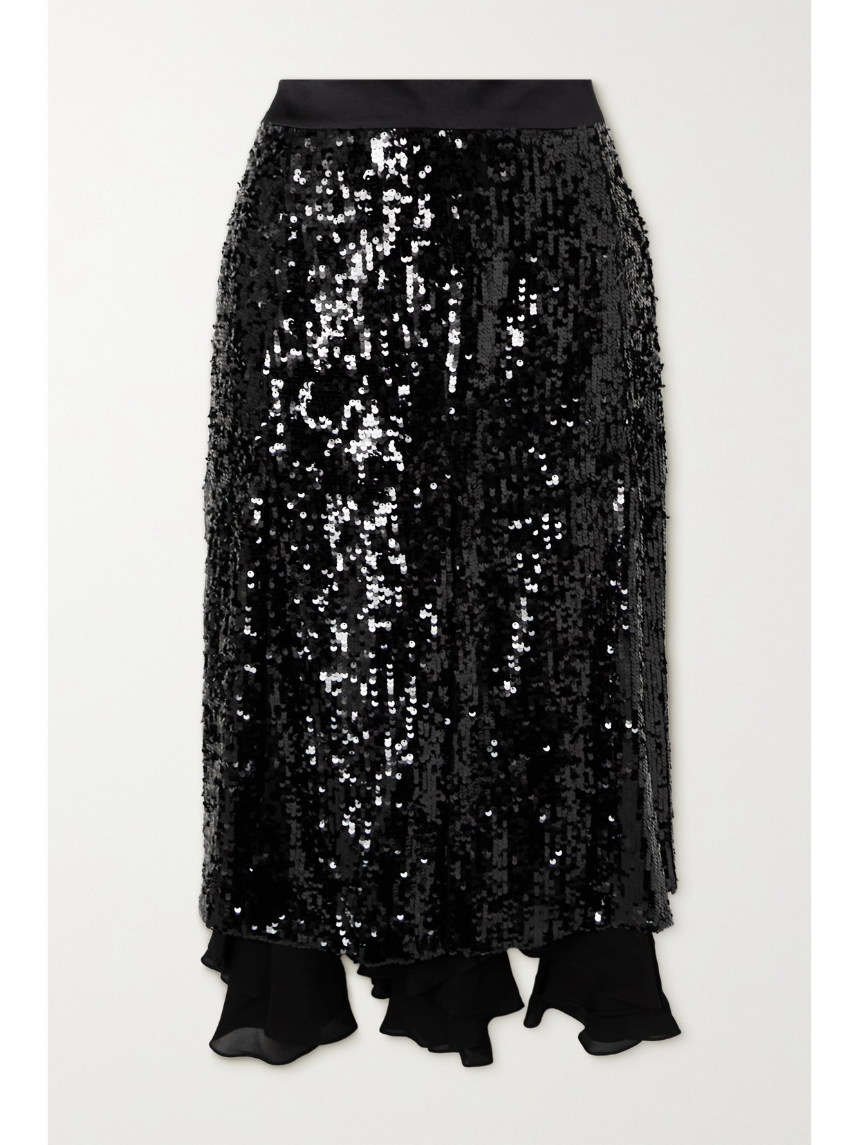Khaite Aya Sequin-embellished Silk Godet Midi Skirt In Black