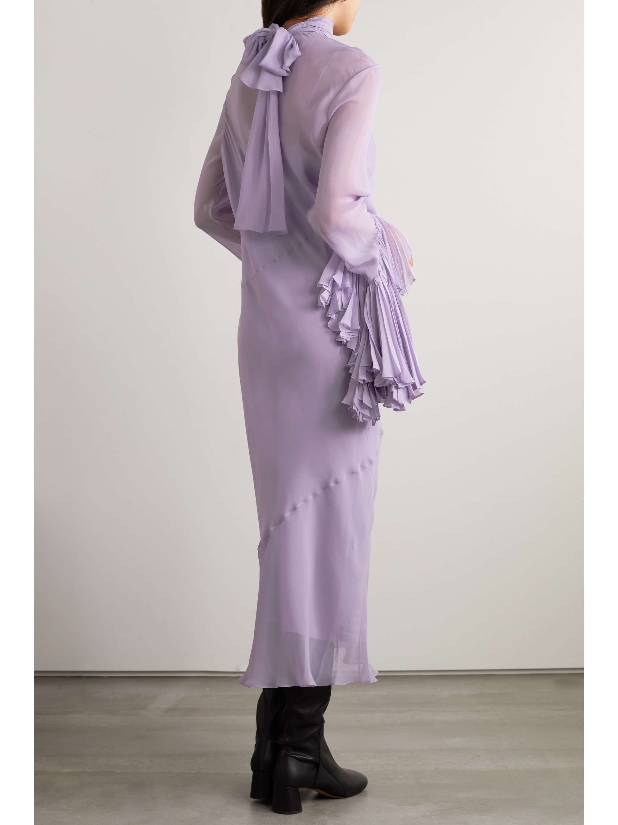 KHAITE Evi ruffled pleated silk-chiffon midi dress