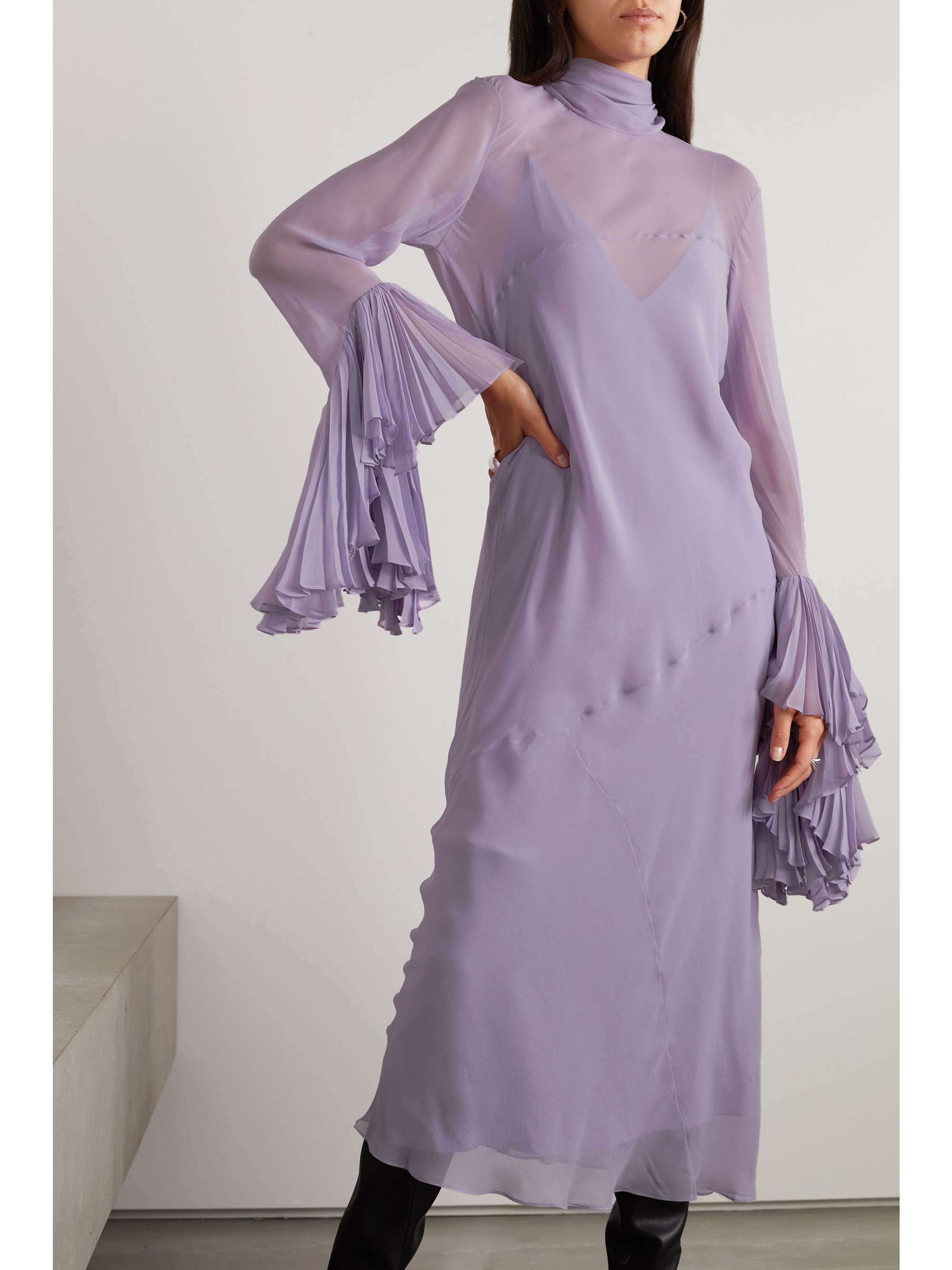 KHAITE Evi ruffled pleated silk-chiffon midi dress