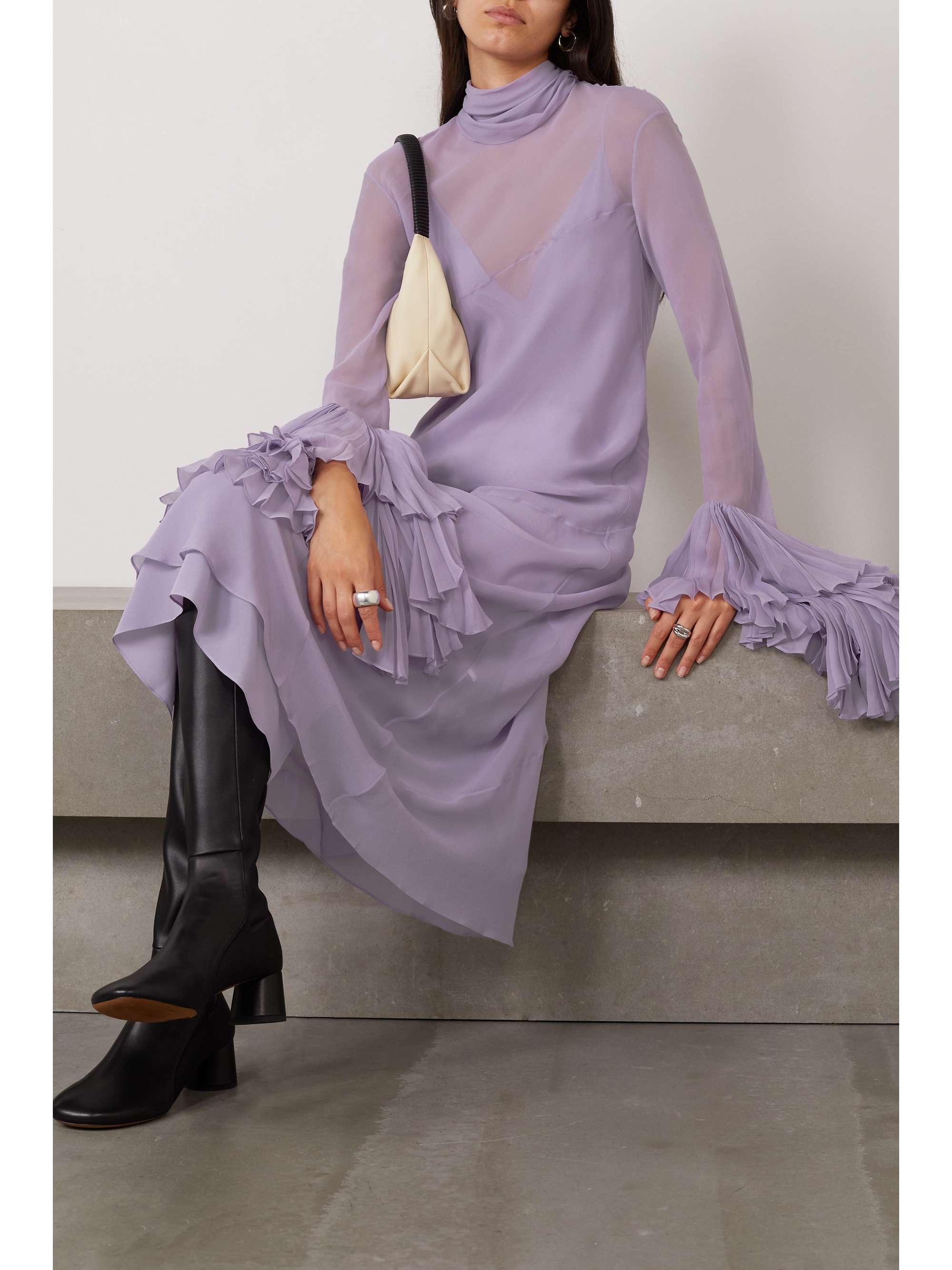KHAITE Evi ruffled pleated silk-chiffon midi dress