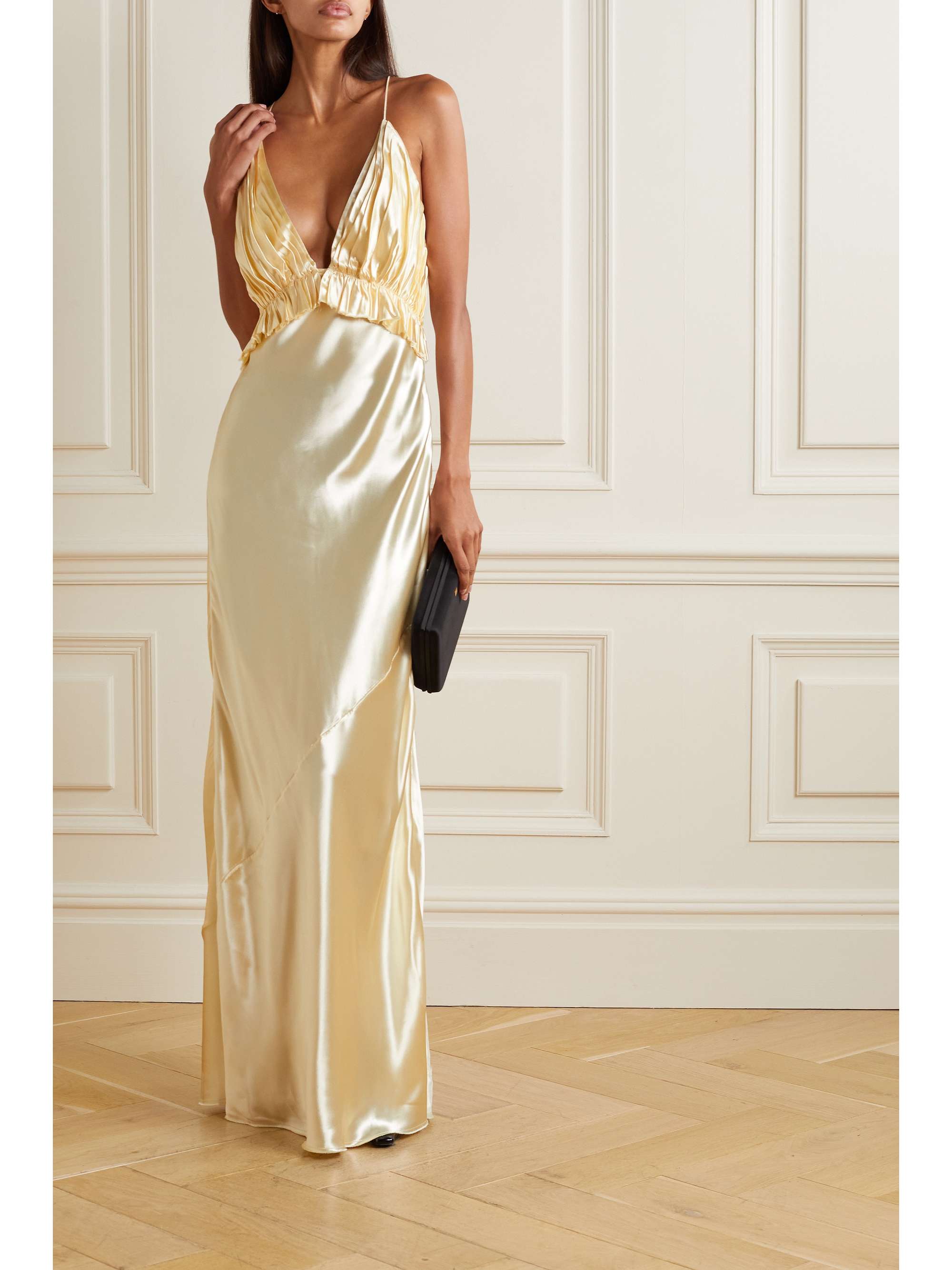 KHAITE Nirva pleated satin maxi dress