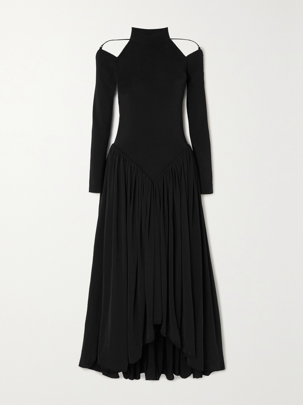 Khaite Dasa Cold-shoulder Paneled Pleated Stretch-jersey Halterneck Midi Dress In Black