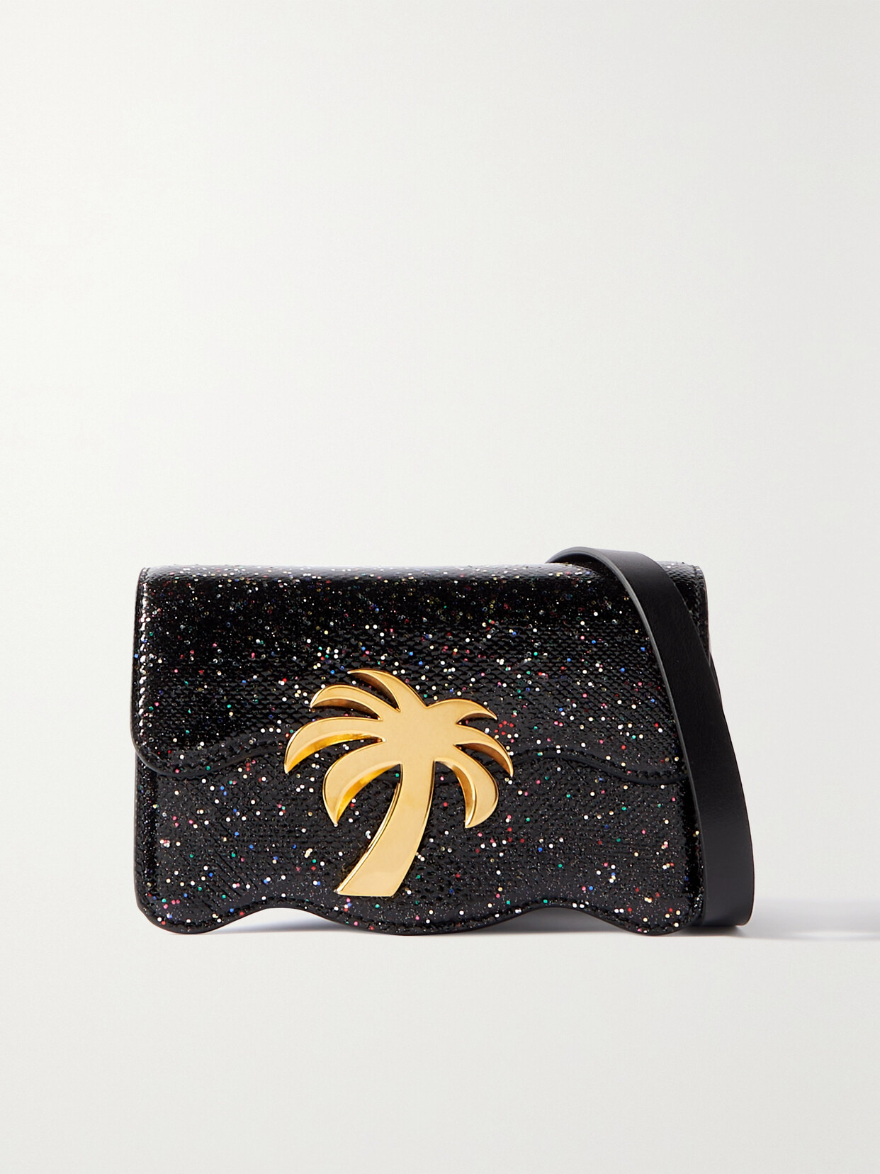 Palm Angels - Glittered Croc-effect Embellished Leather Shoulder Bag - Black