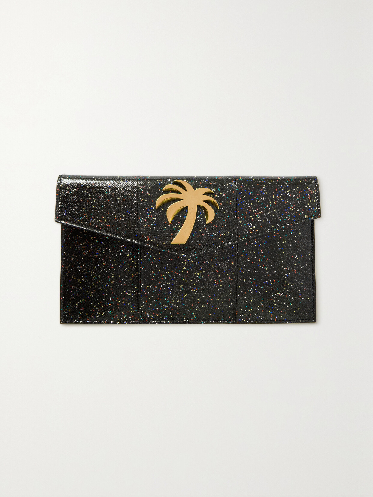 Palm Angels Palm Beach Glittered Embellished Python Clutch In Black