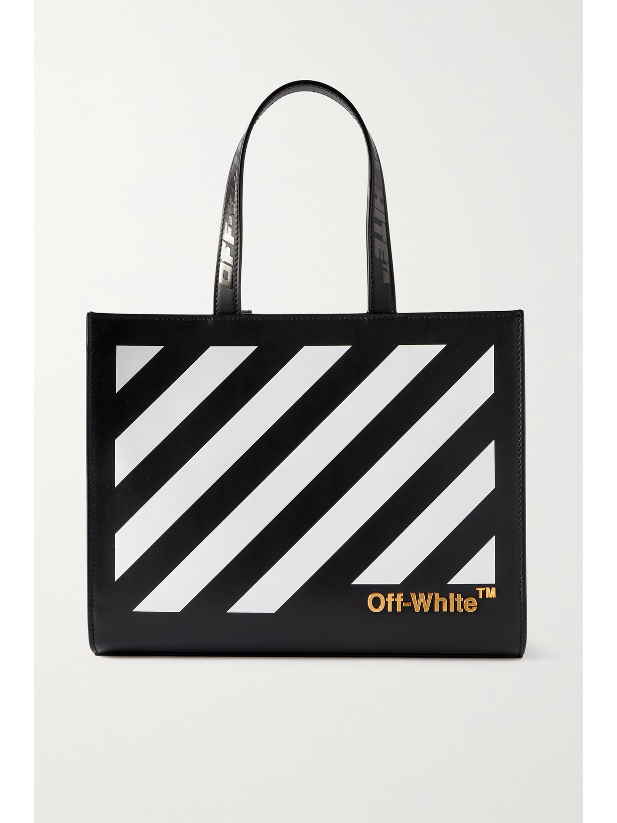 Off-White - Diag Hybrid Striped Leather Tote - Black