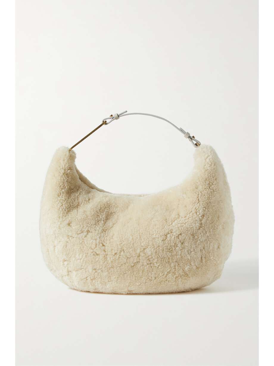 OFF-WHITE Paperclip 36 leather-trimmed shearling tote