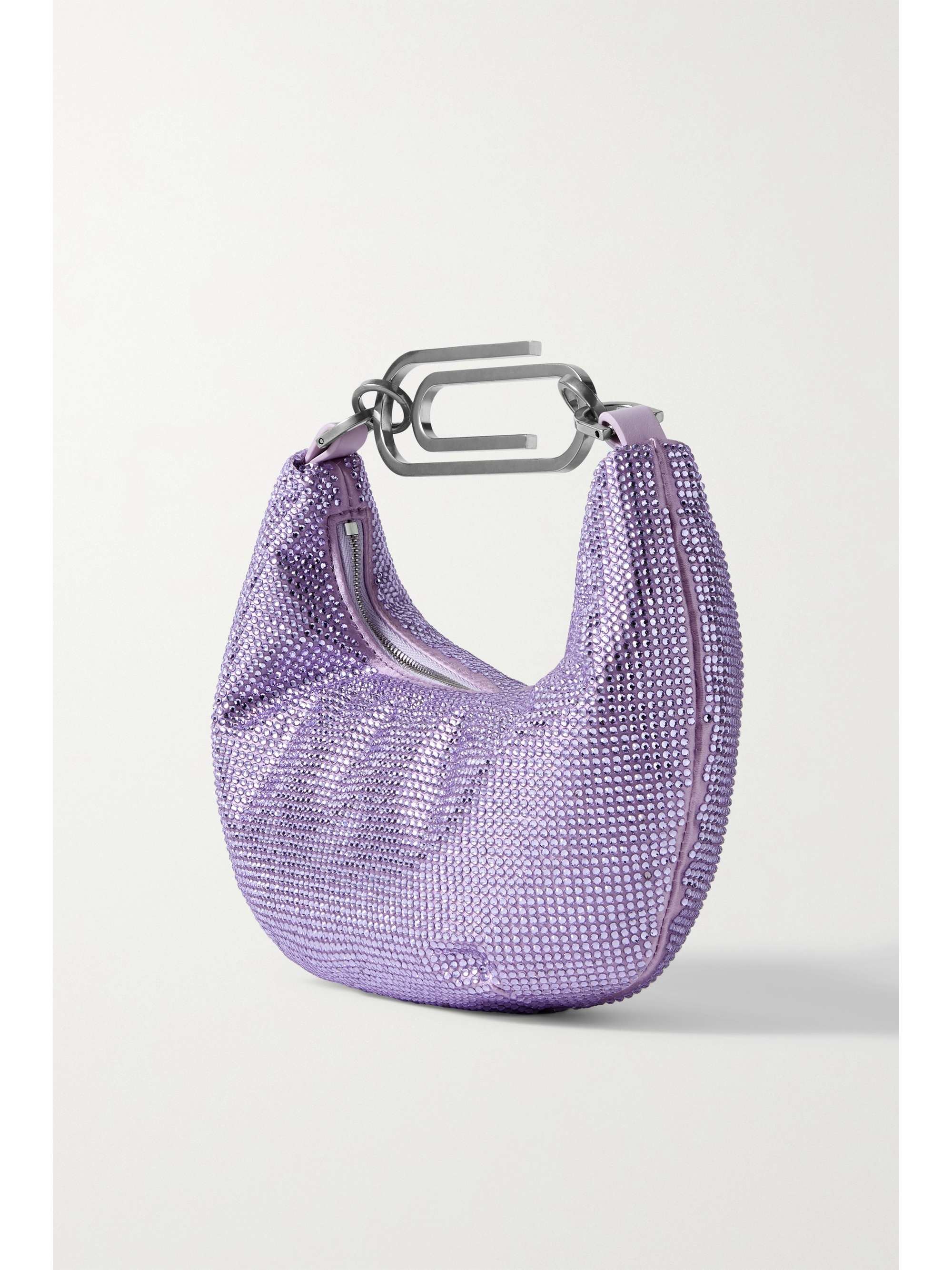 OFF-WHITE Paperclip mini crystal-embellished satin tote