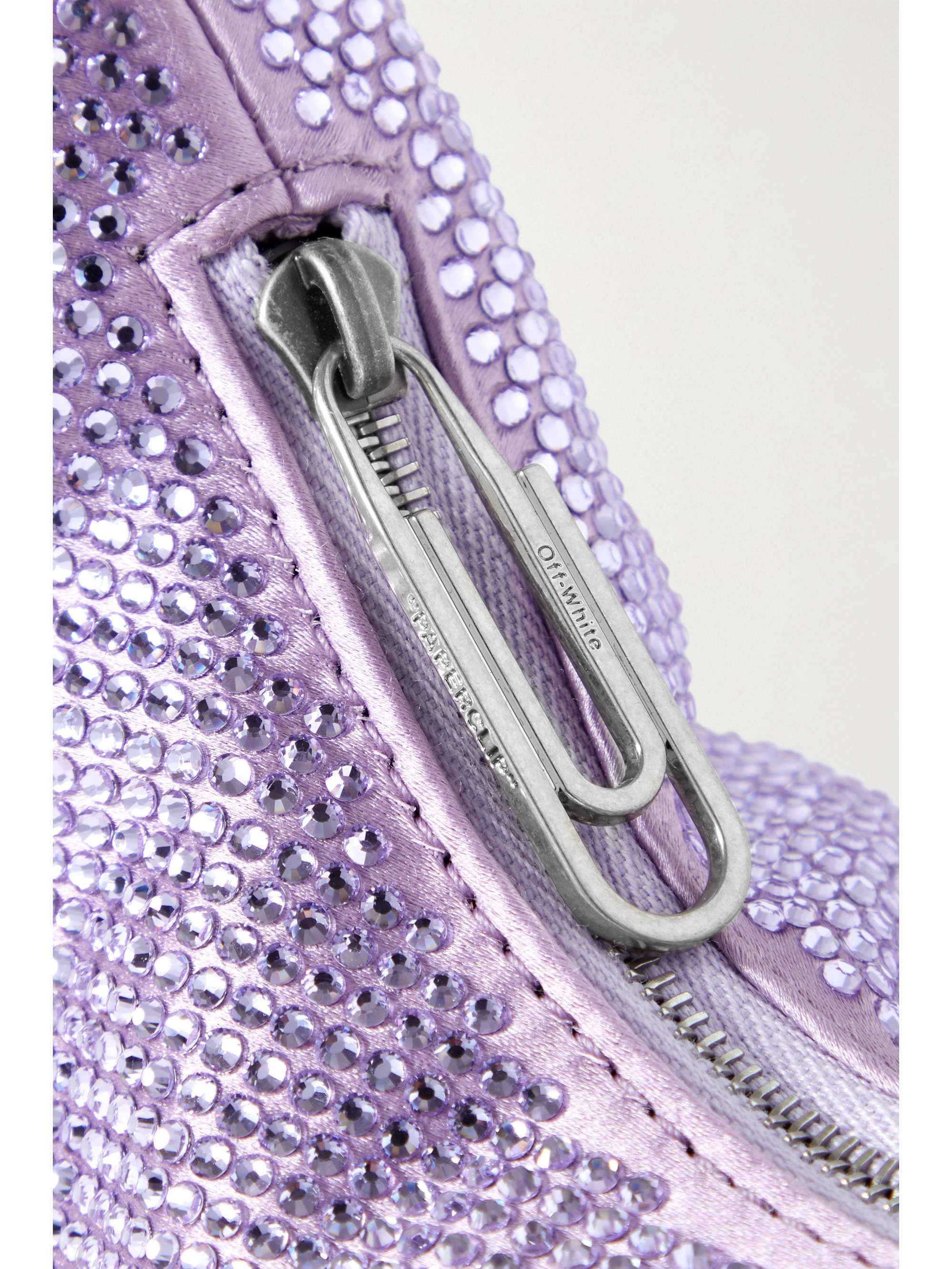 OFF-WHITE Paperclip mini crystal-embellished satin tote