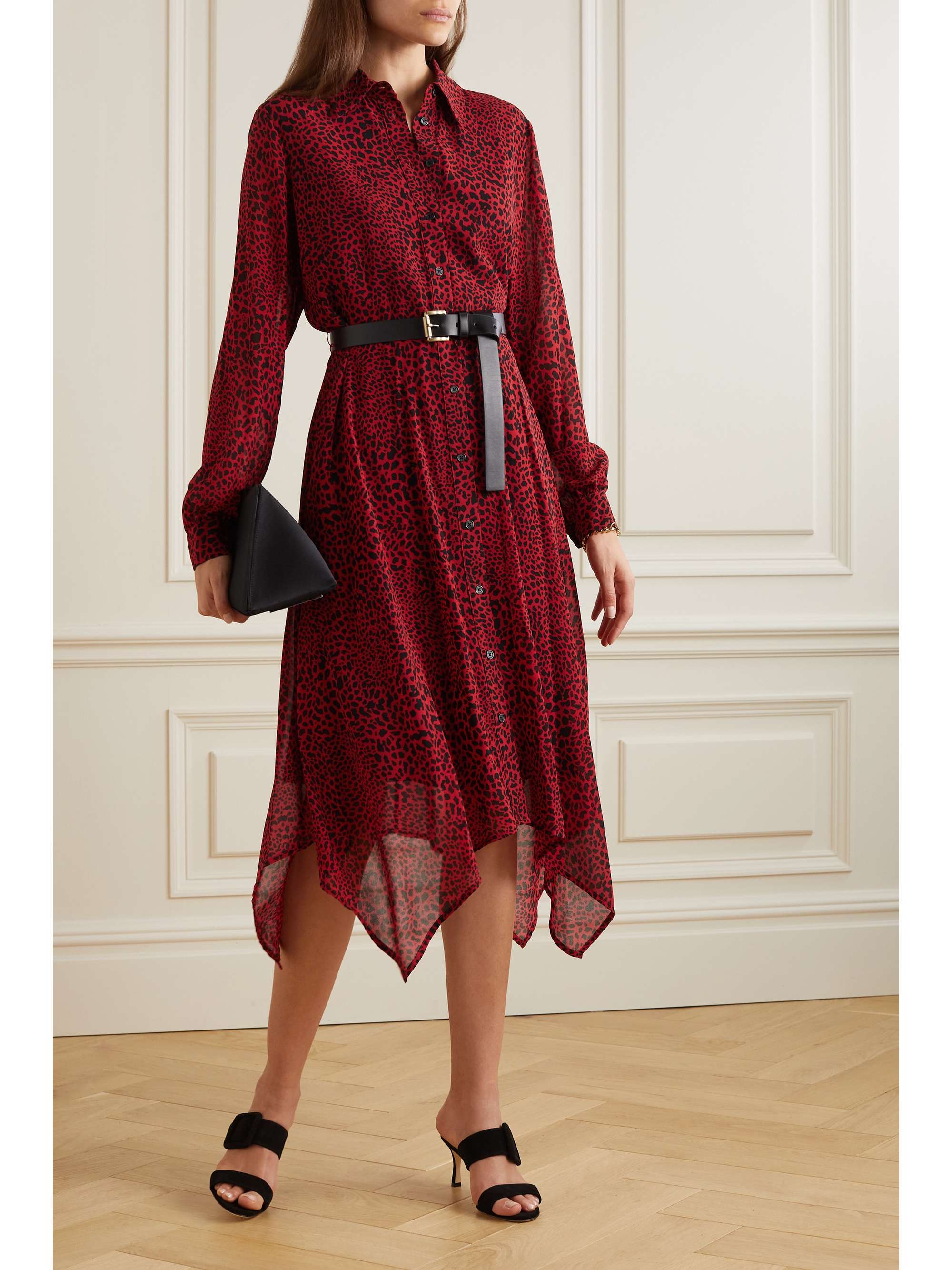 MICHAEL MICHAEL KORS Pleated belted leopard-print recycled crepe midi dress  | NET-A-PORTER