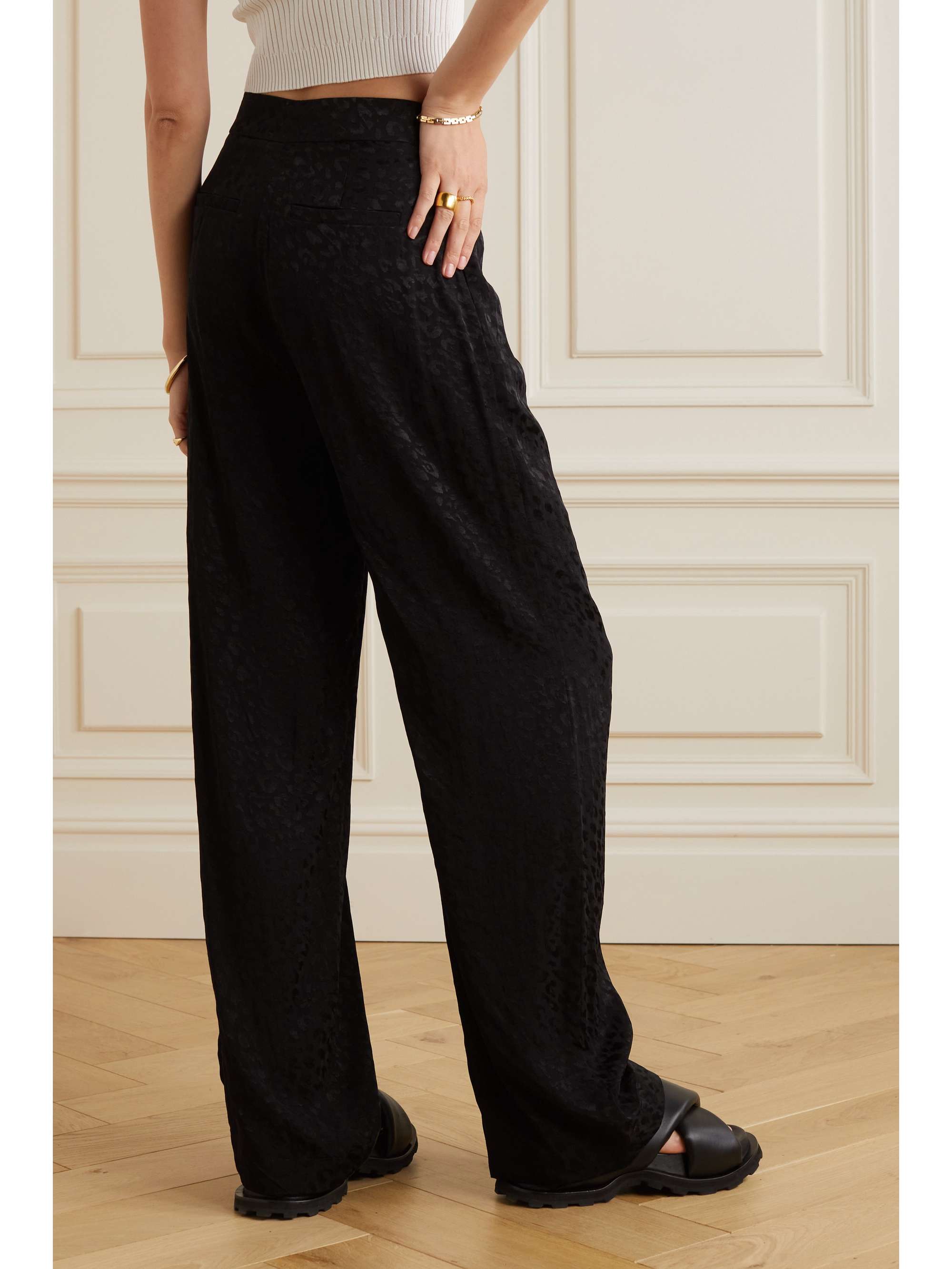 Black Pleated leopard-jacquard satin 