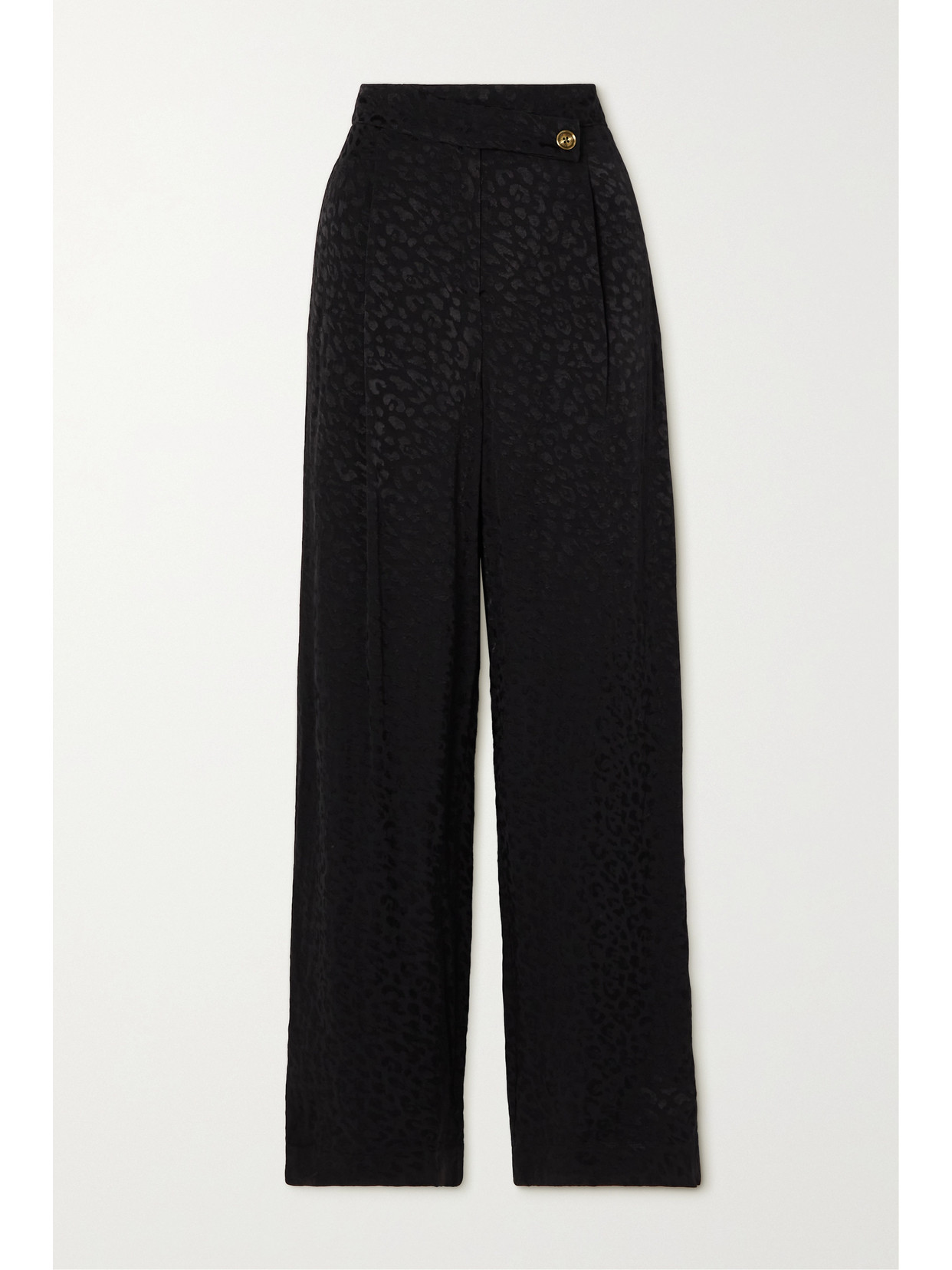 Michael Michael Kors Pleated Leopard-jacquard Satin Wide-leg Trousers In Black