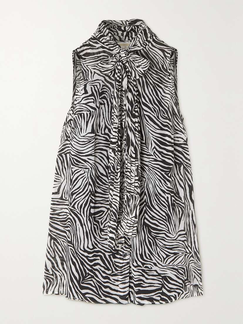 MICHAEL MICHAEL KORS Pussy-bow Zebra-print Recycled Georgette Top - x large