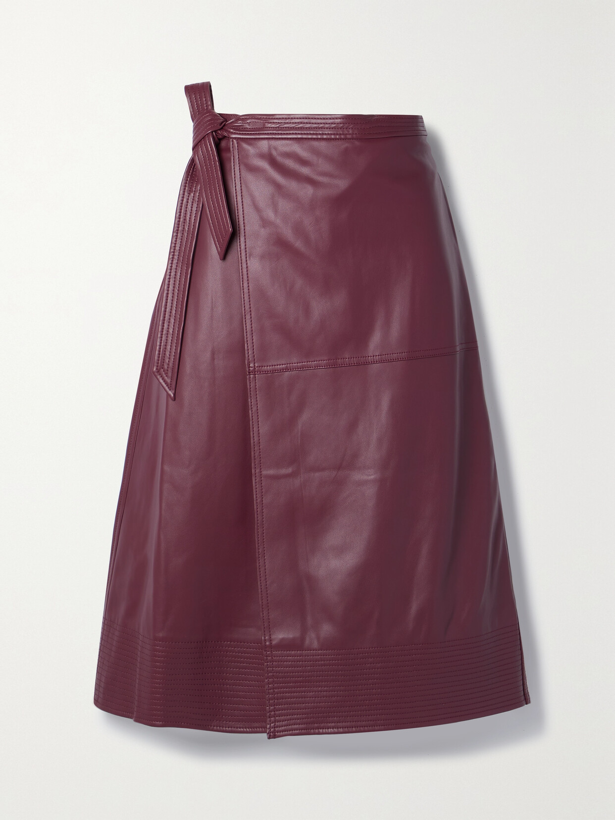 JONATHAN SIMKHAI BIA WRAP-EFFECT PANELED VEGAN LEATHER MIDI SKIRT