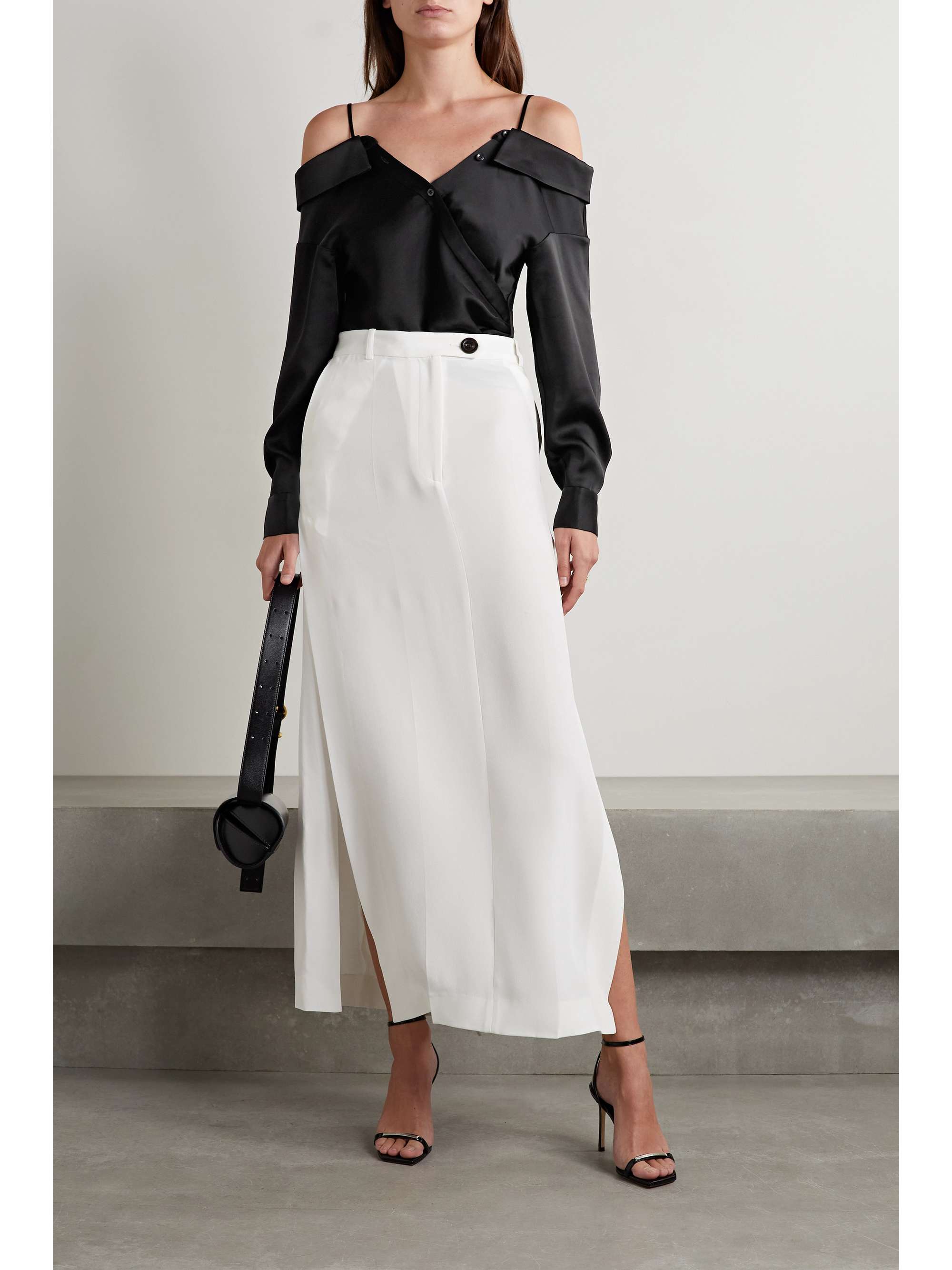 Black Haley cold-shoulder wrap-effect satin top | JONATHAN SIMKHAI | NET-A-PORTER