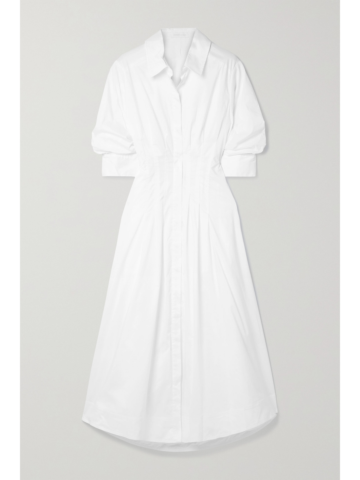 JONATHAN SIMKHAI JAZZ CUTOUT PINTUCKED COTTON-BLEND POPLIN MIDI SHIRT DRESS