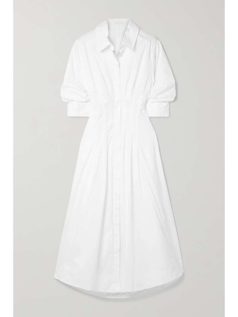 Simkhai Jazz Cutout Pintucked Cotton-blend Poplin Midi Shirt Dress