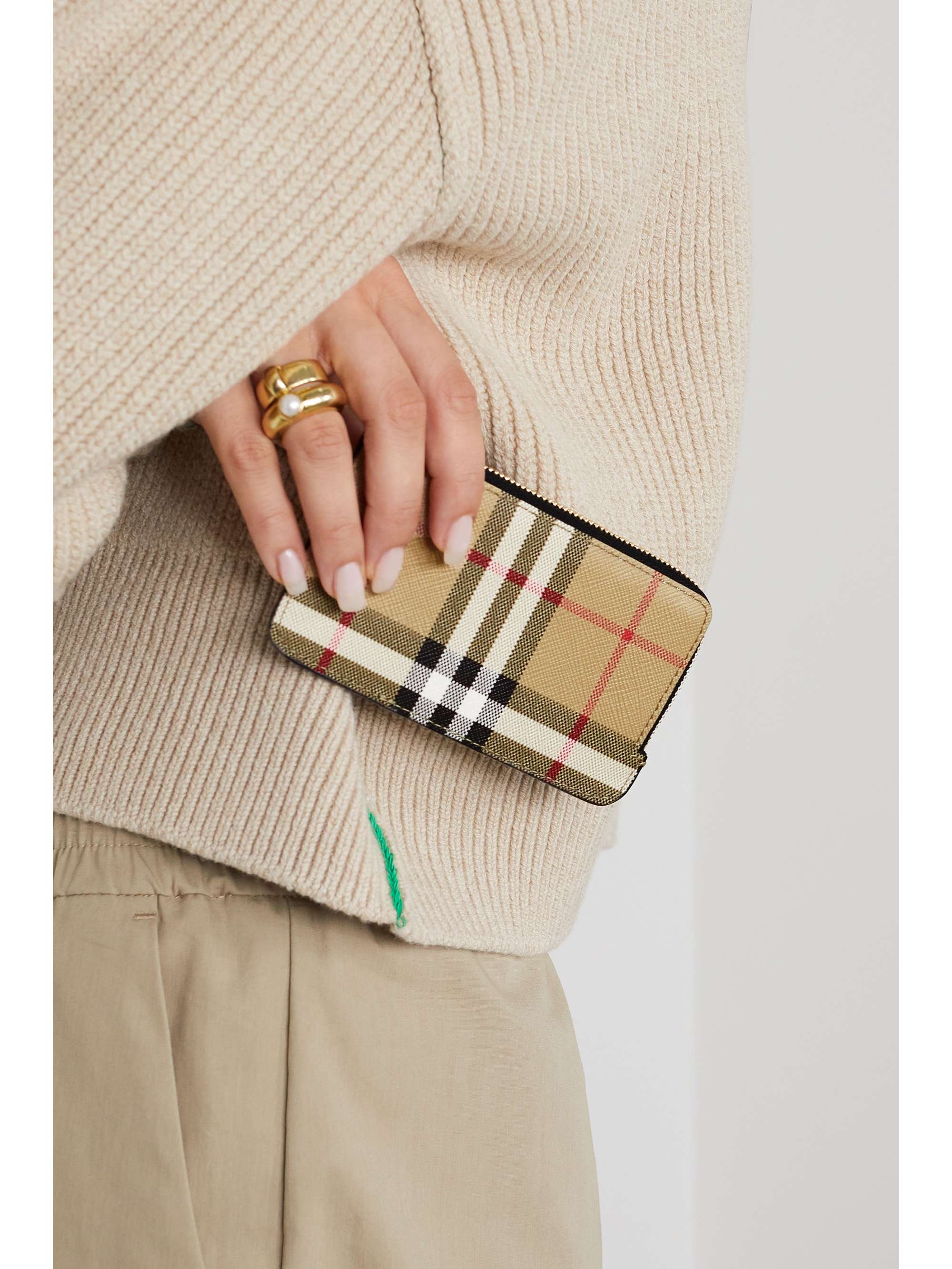 BURBERRY Checked canvas and leather cardholder