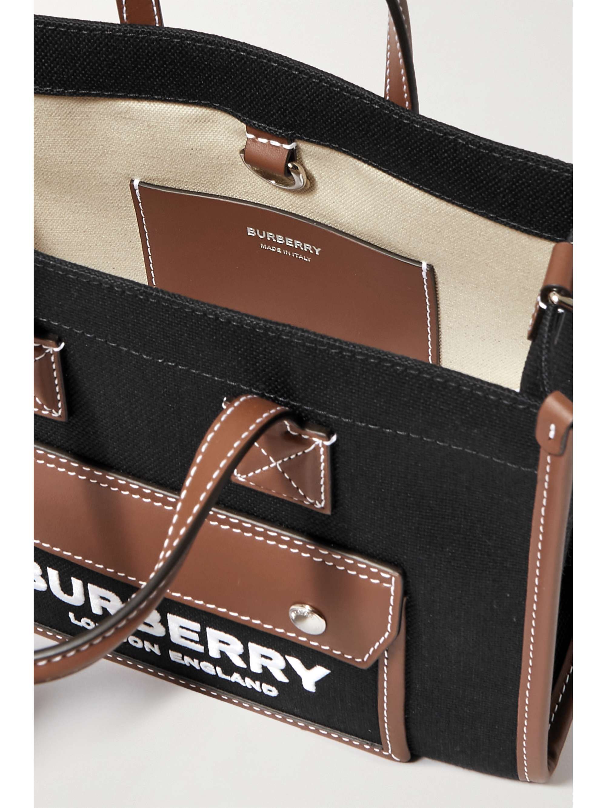 BURBERRY Mini leathertrimmed printed canvas tote NETAPORTER