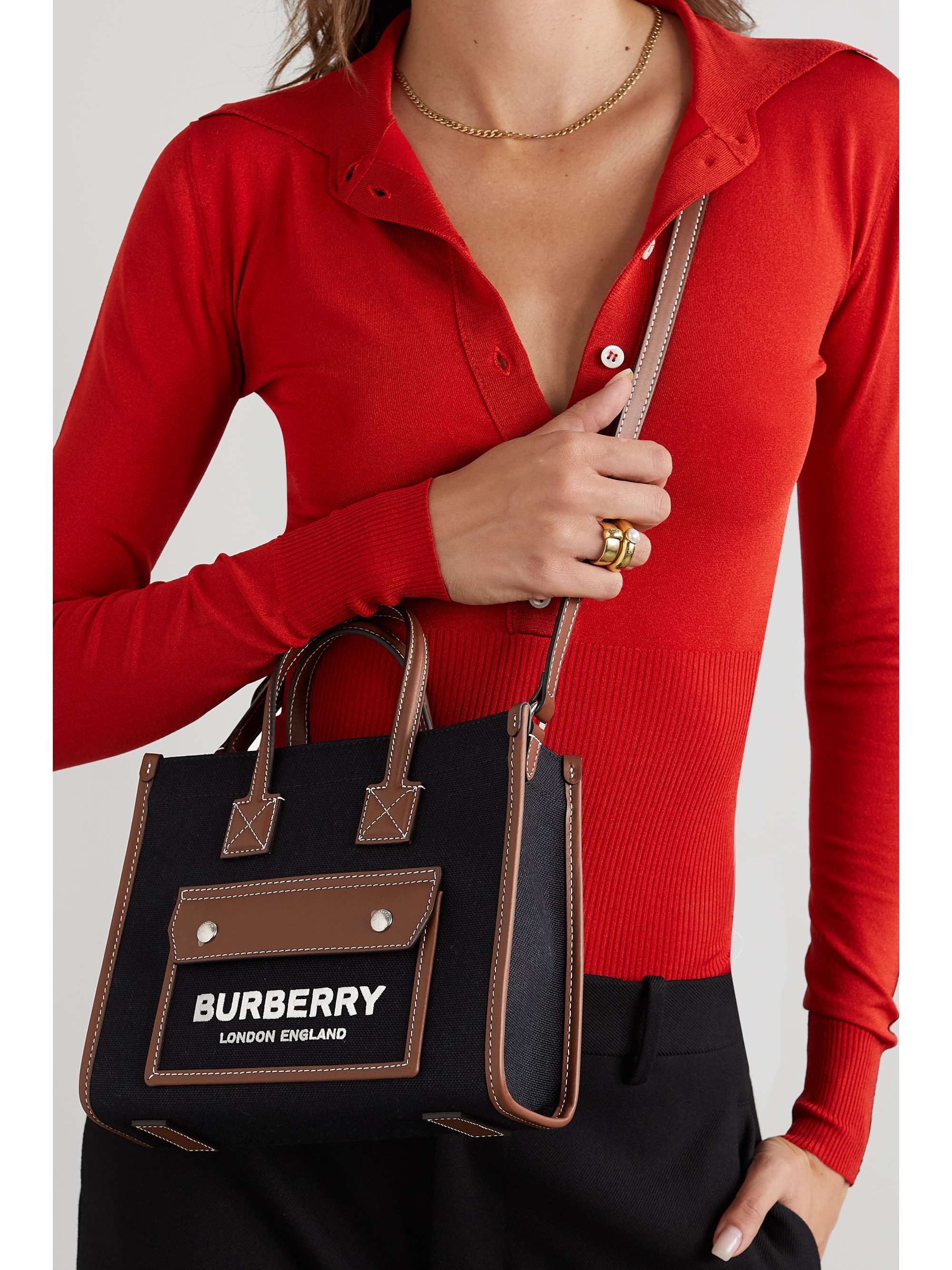 BURBERRY Mini leathertrimmed printed canvas tote NETAPORTER