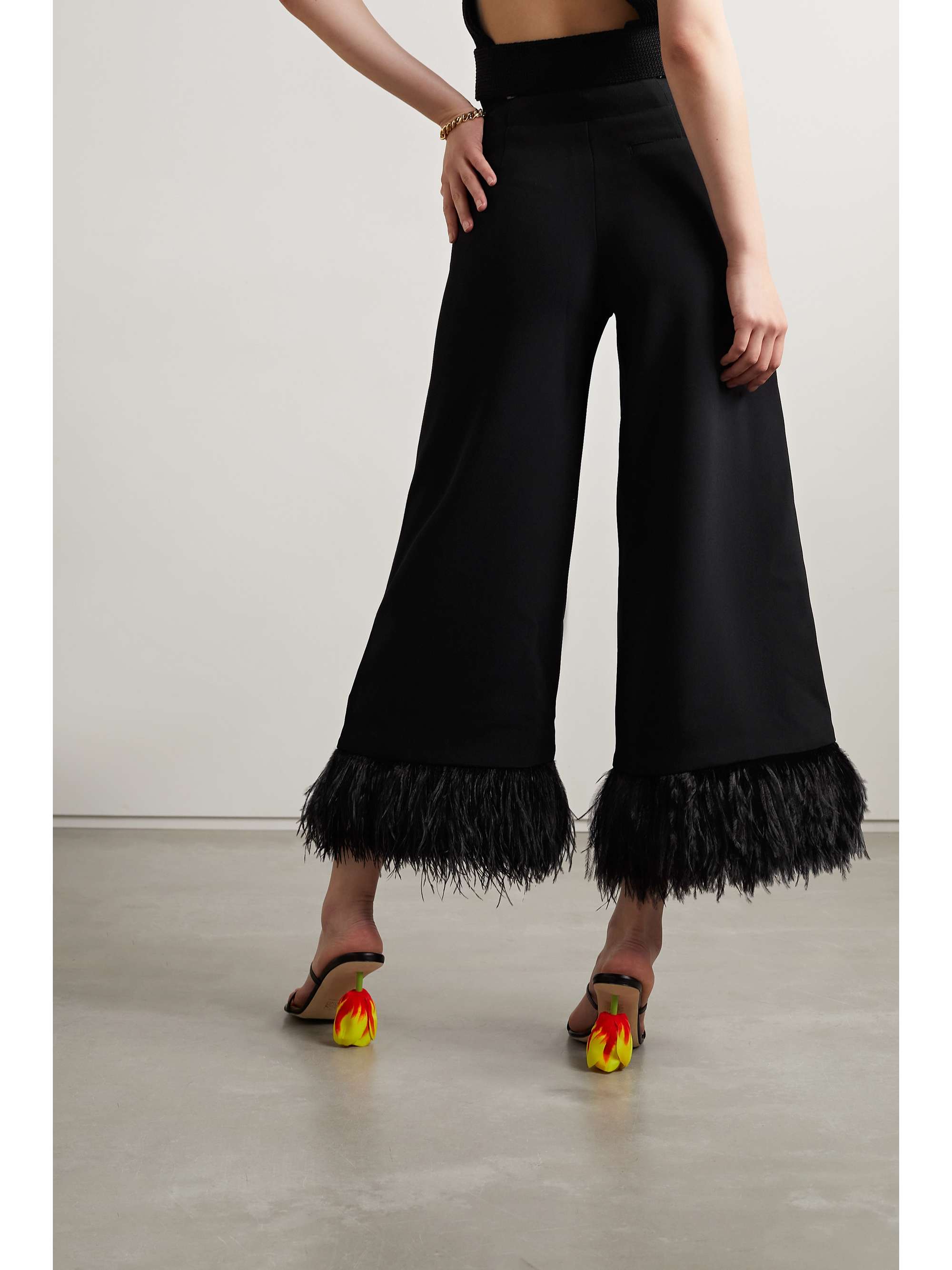 PROENZA SCHOULER Feather-trimmed stretch-crepe wide-leg pants