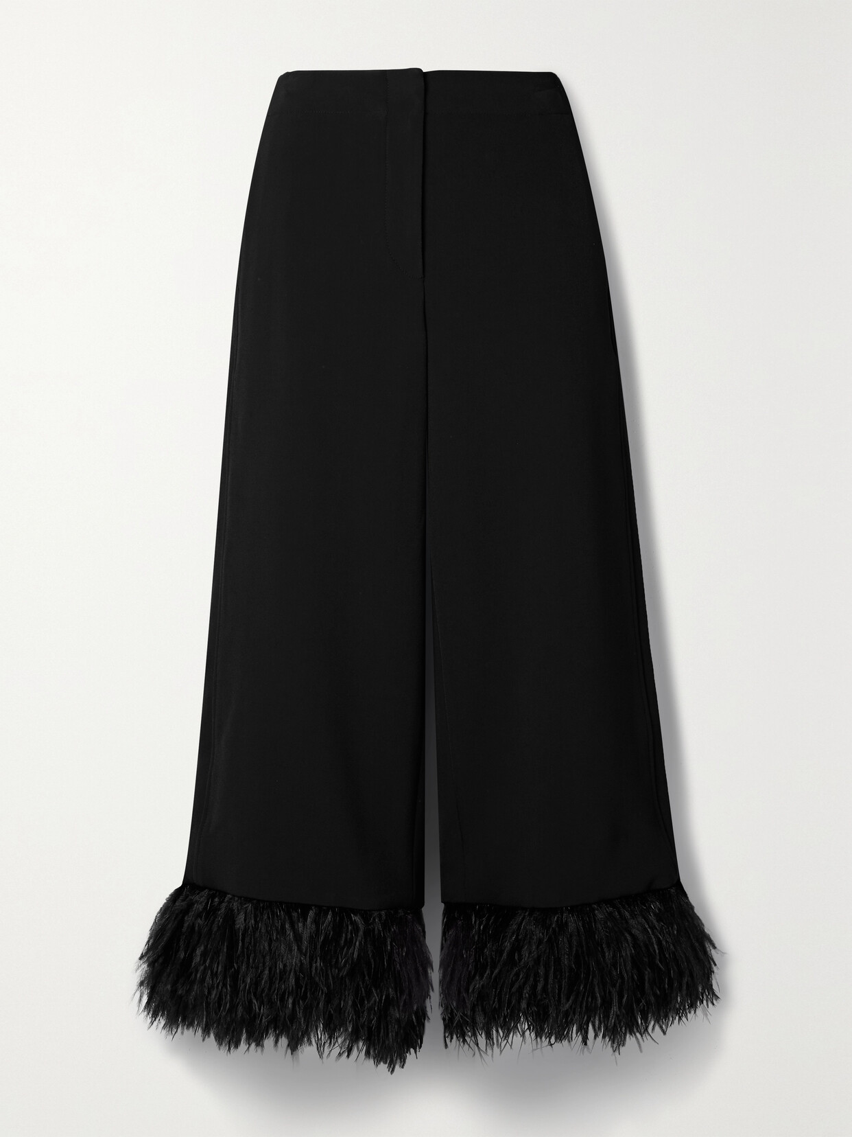 Proenza Schouler - Feather-trimmed Stretch-crepe Wide-leg Pants - Black