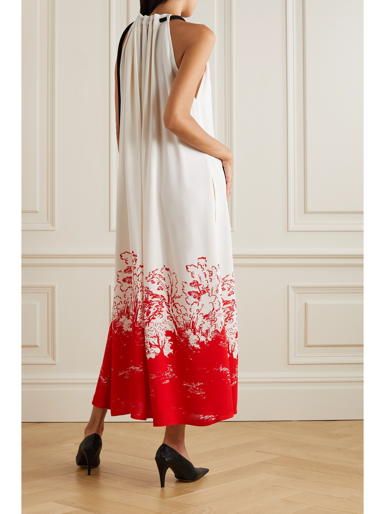 Proenza Schouler Gathered Printed Crepe Halterneck Maxi Dress In Off White  Multi | ModeSens