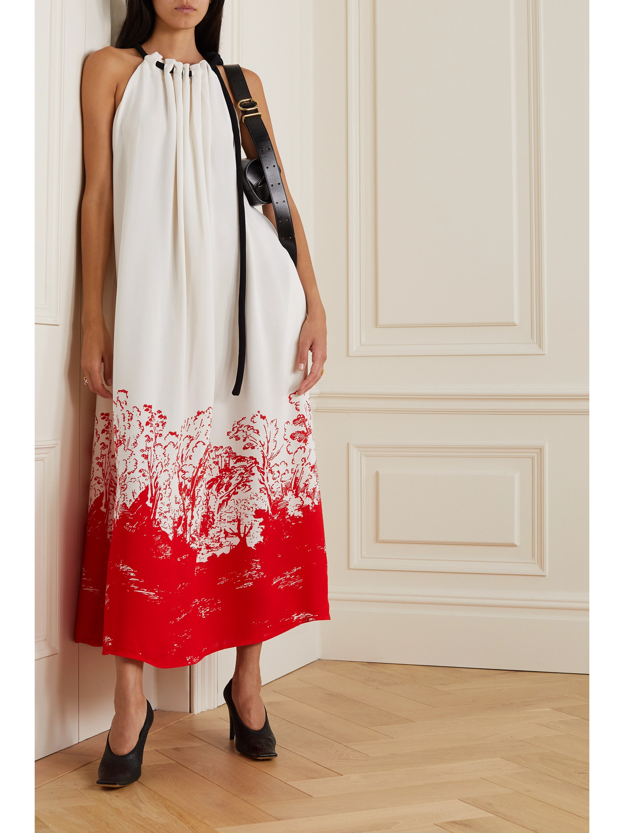 Proenza Schouler Gathered Printed Crepe Halterneck Maxi Dress In Off White  Multi | ModeSens