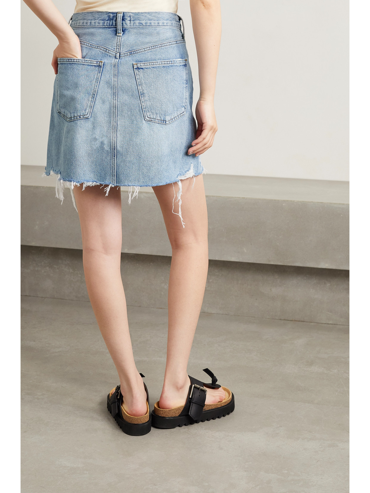 AGOLDE - Criss Cross Frayed Organic Denim Skirt - Blue