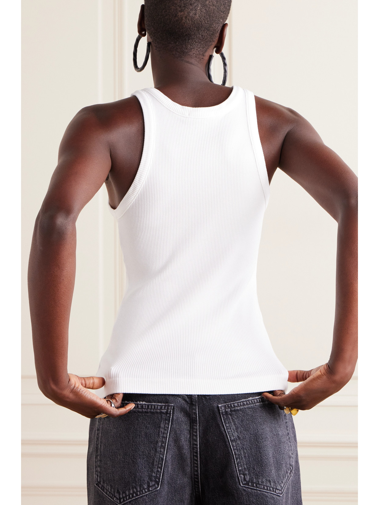 Shop Agolde Bailey Ribbed Stretch-lyocell And Organic Cotton-blend Tank In White