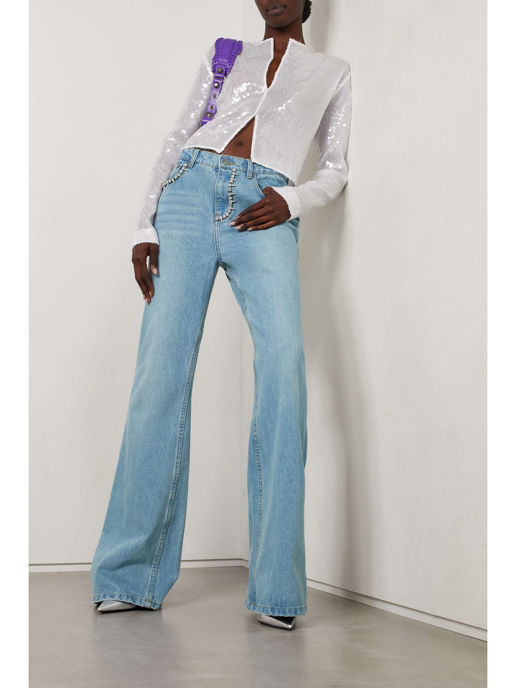 AREA Crystal-embellished cutout high-rise bootcut jeans | NET-A-PORTER