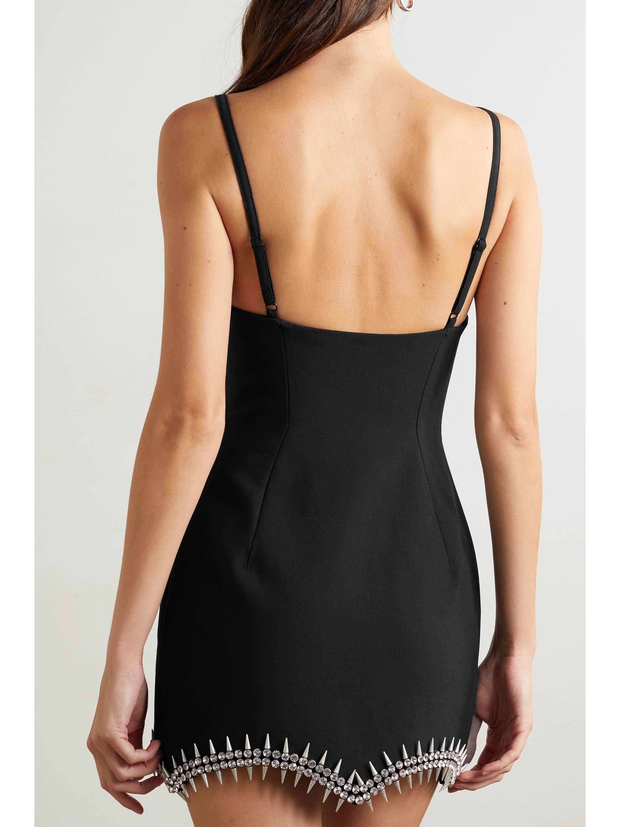 AREA Embellished scalloped woven mini dress NETAPORTER