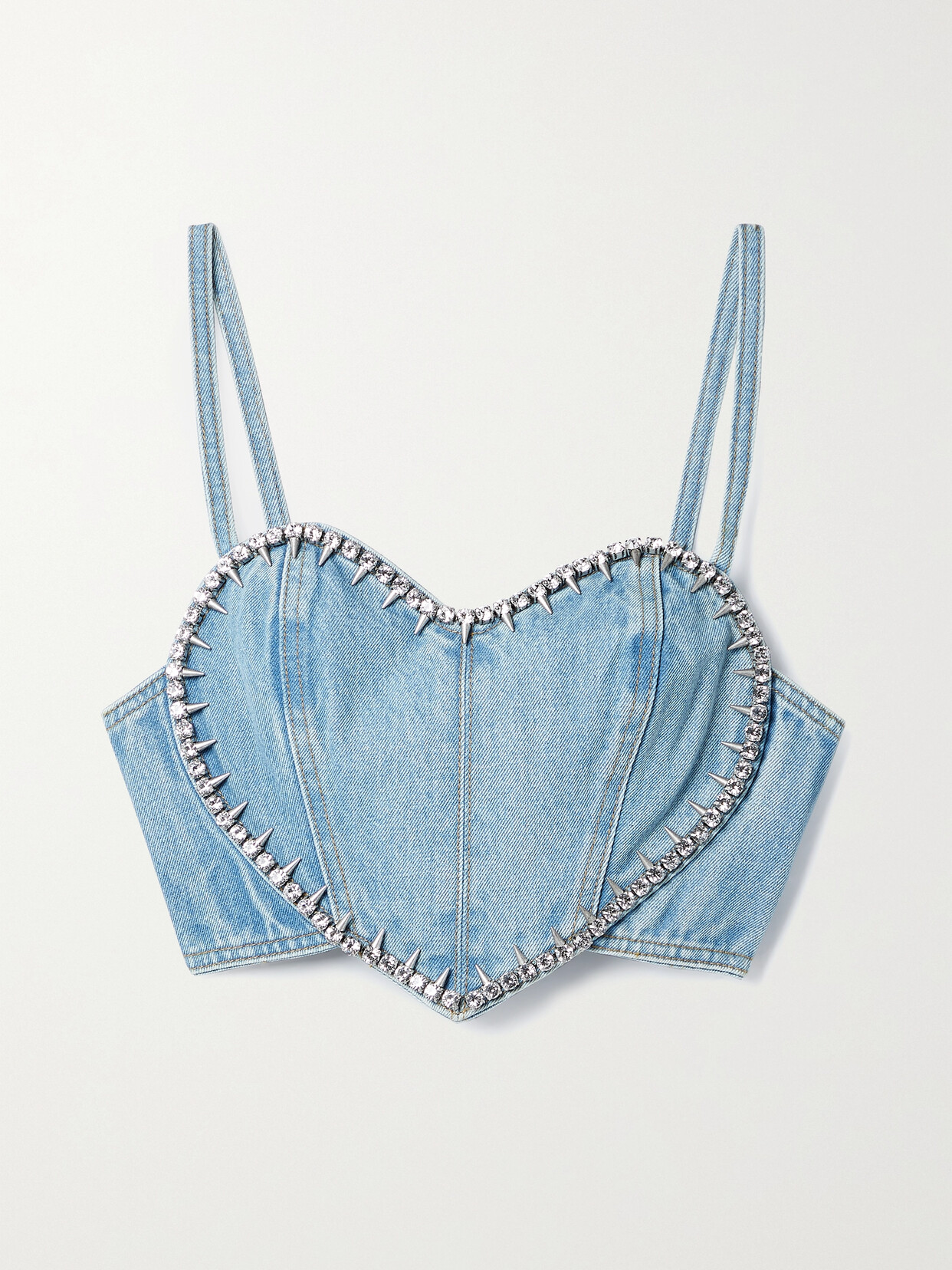 AREA - Cropped Embellished Denim Top - Blue