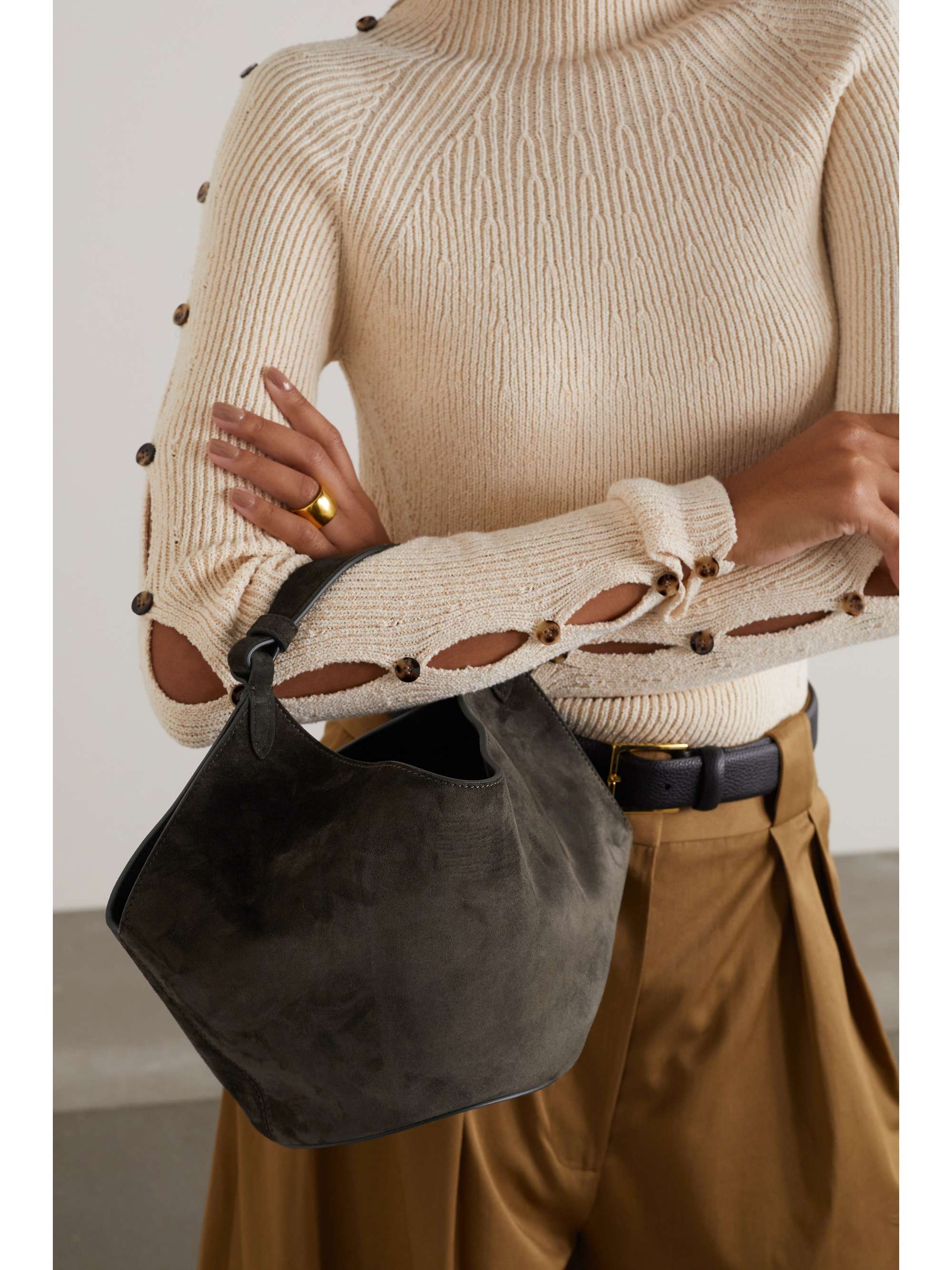 KHAITE Lotus mini suede tote