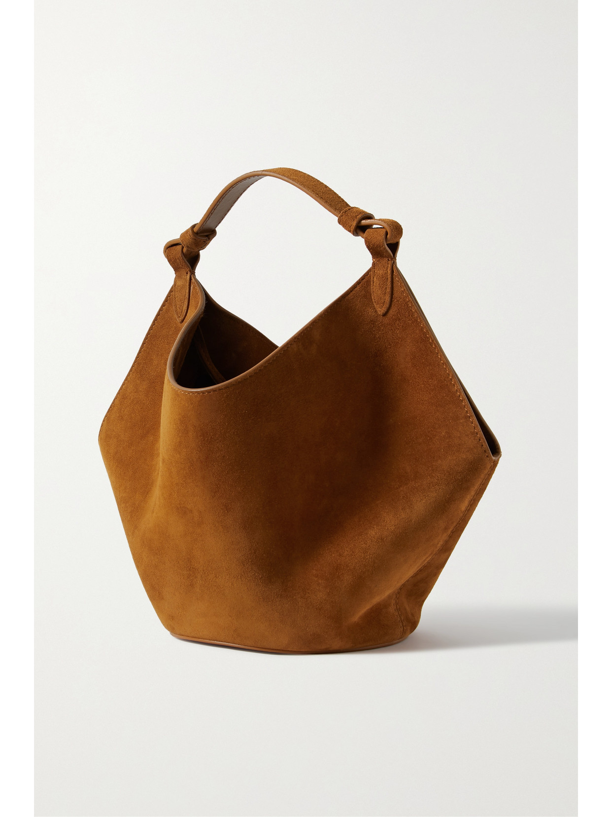 Shop Khaite Lotus Mini Suede Tote In Brown