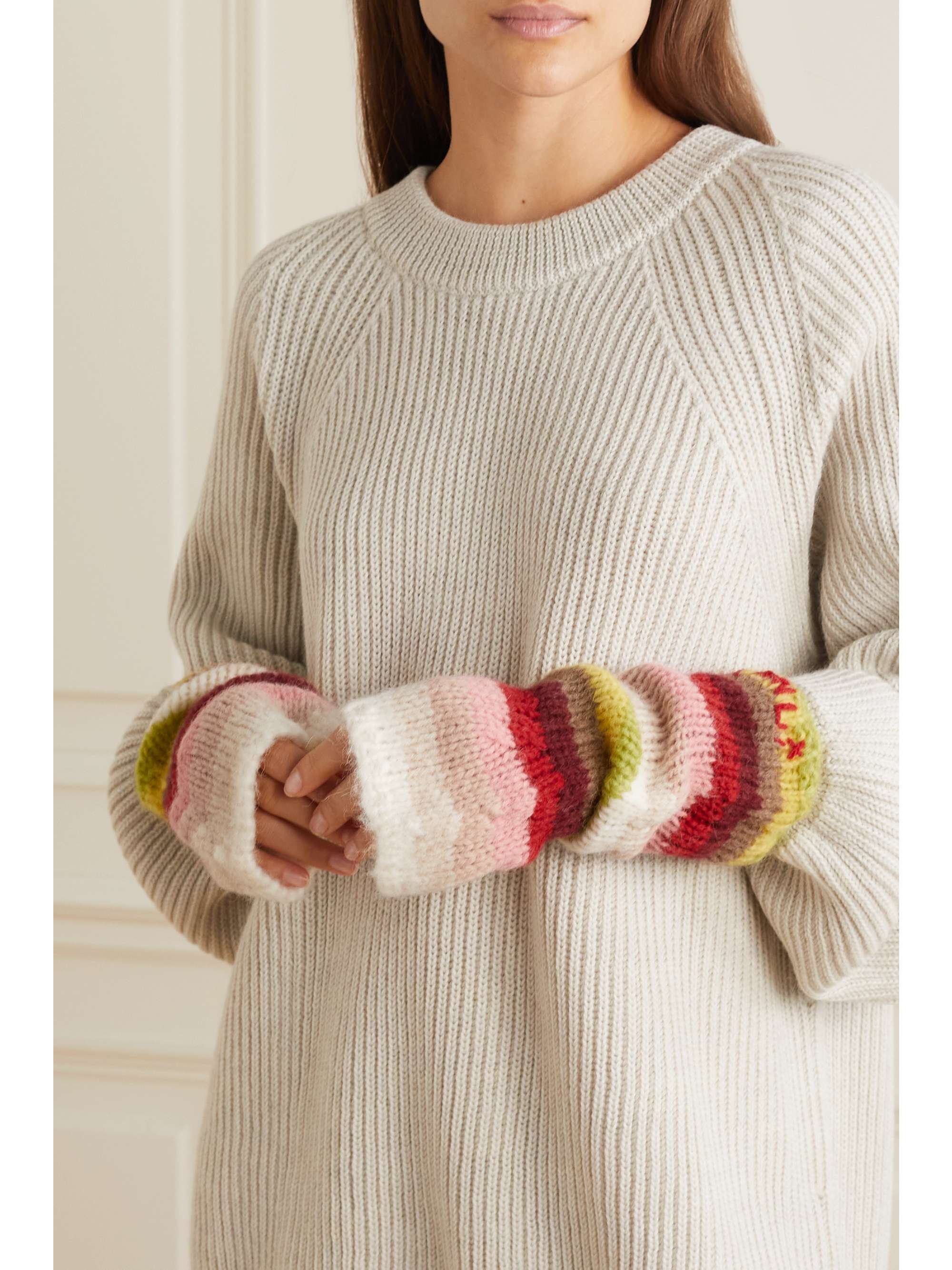 ALANUI Under The North Sky striped alpaca-blend fingerless gloves