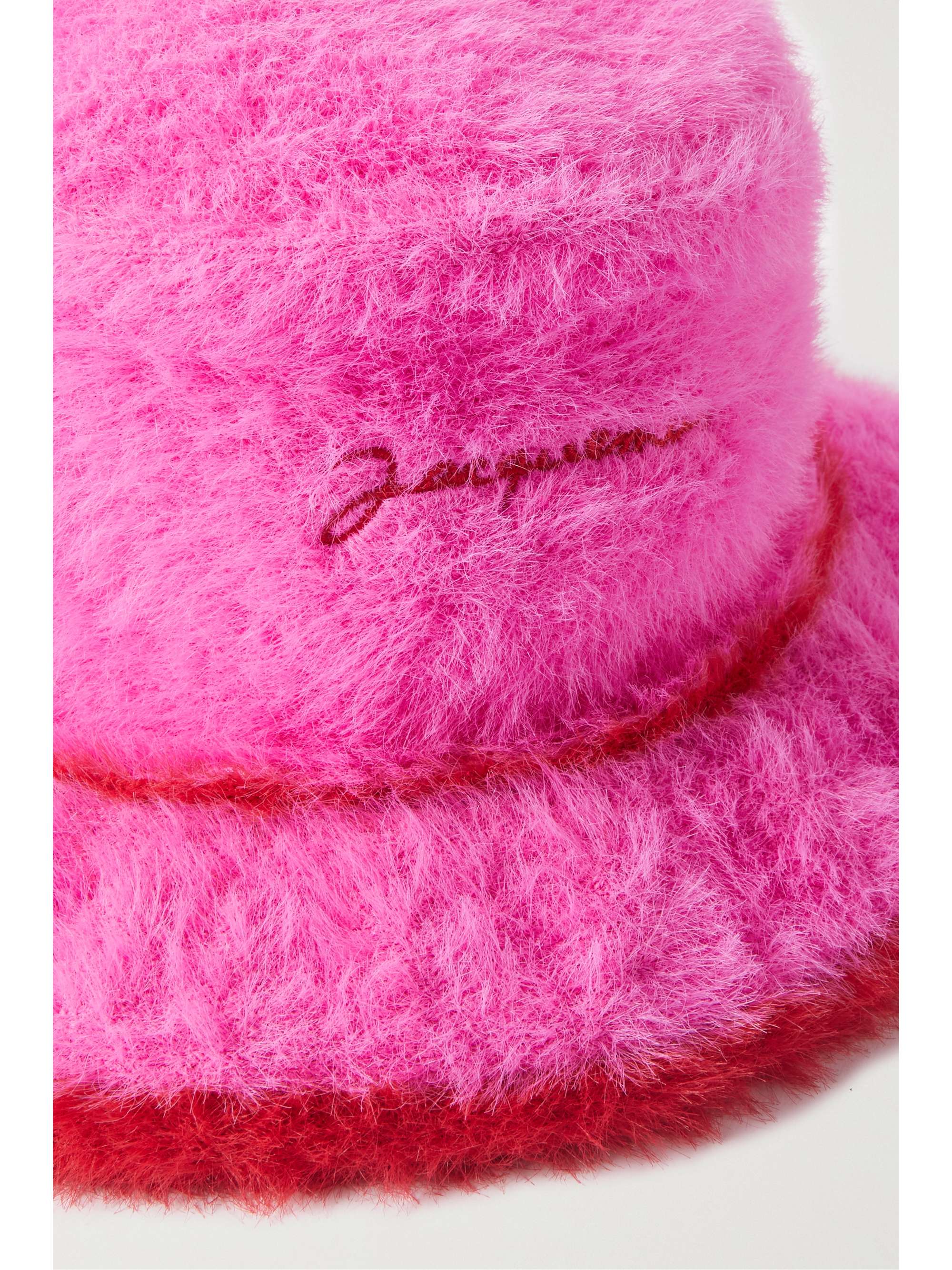 JACQUEMUS Le Bob Neve embroidered striped faux fur bucket hat