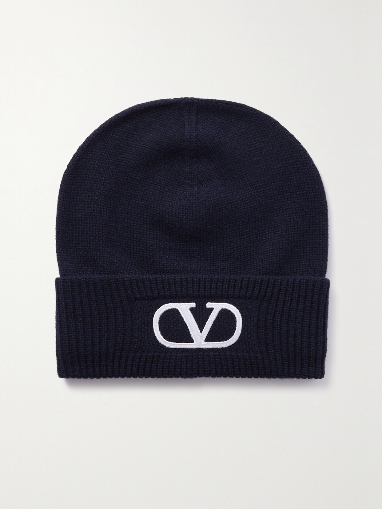 Shop Valentino Logo-embroidered Ribbed Virgin Wool Beanie In Blue