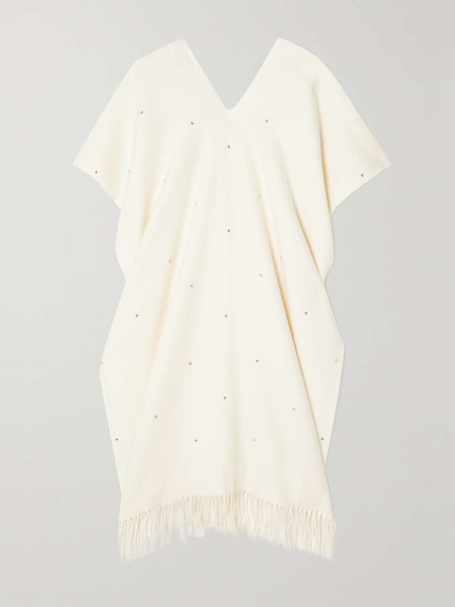 net-a-porter.com | Valentino Garavani Rockstud crystal-embellished fringed wool-blend poncho